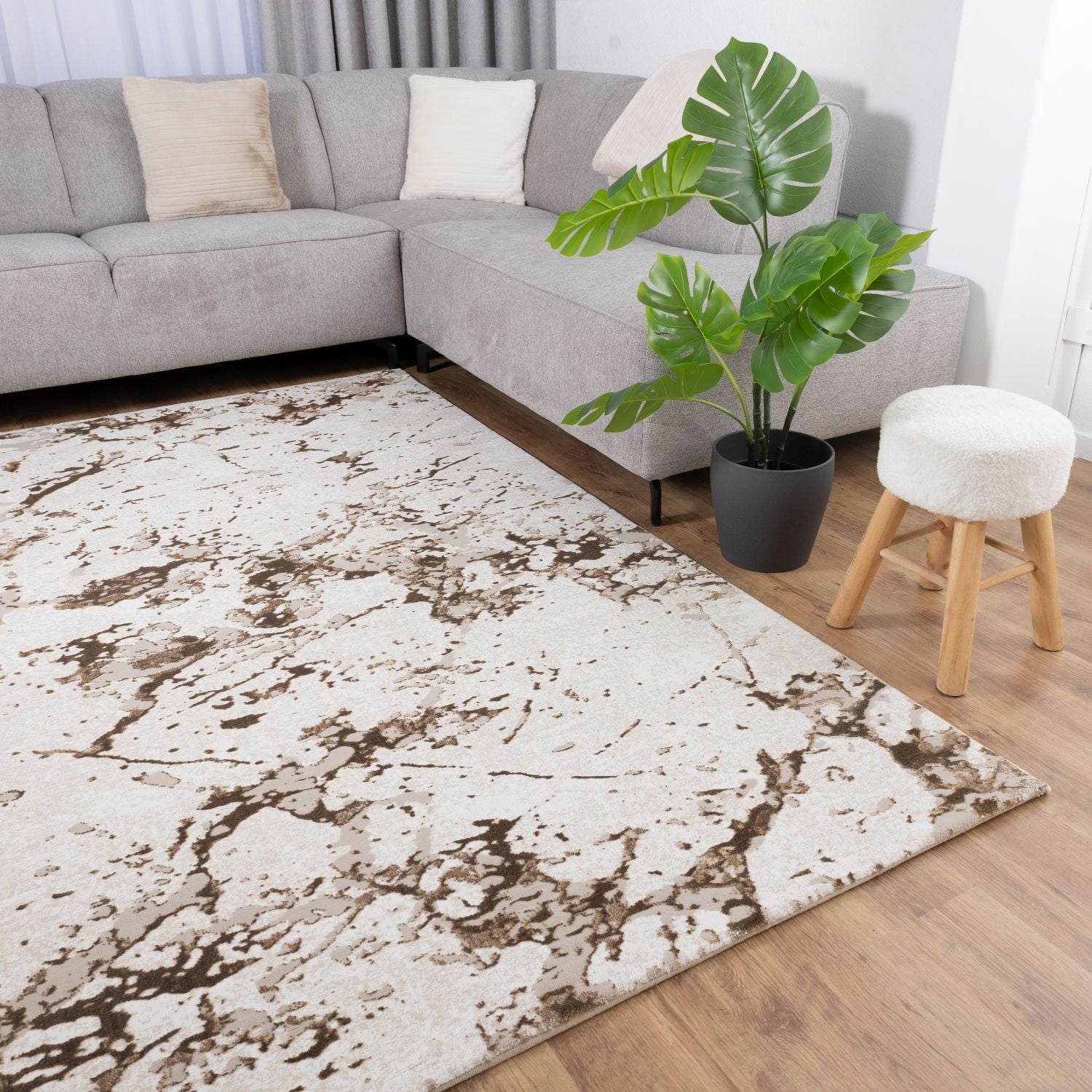 Beige Tapijt Laagpolig Vloerkleed Omid Premium Marble