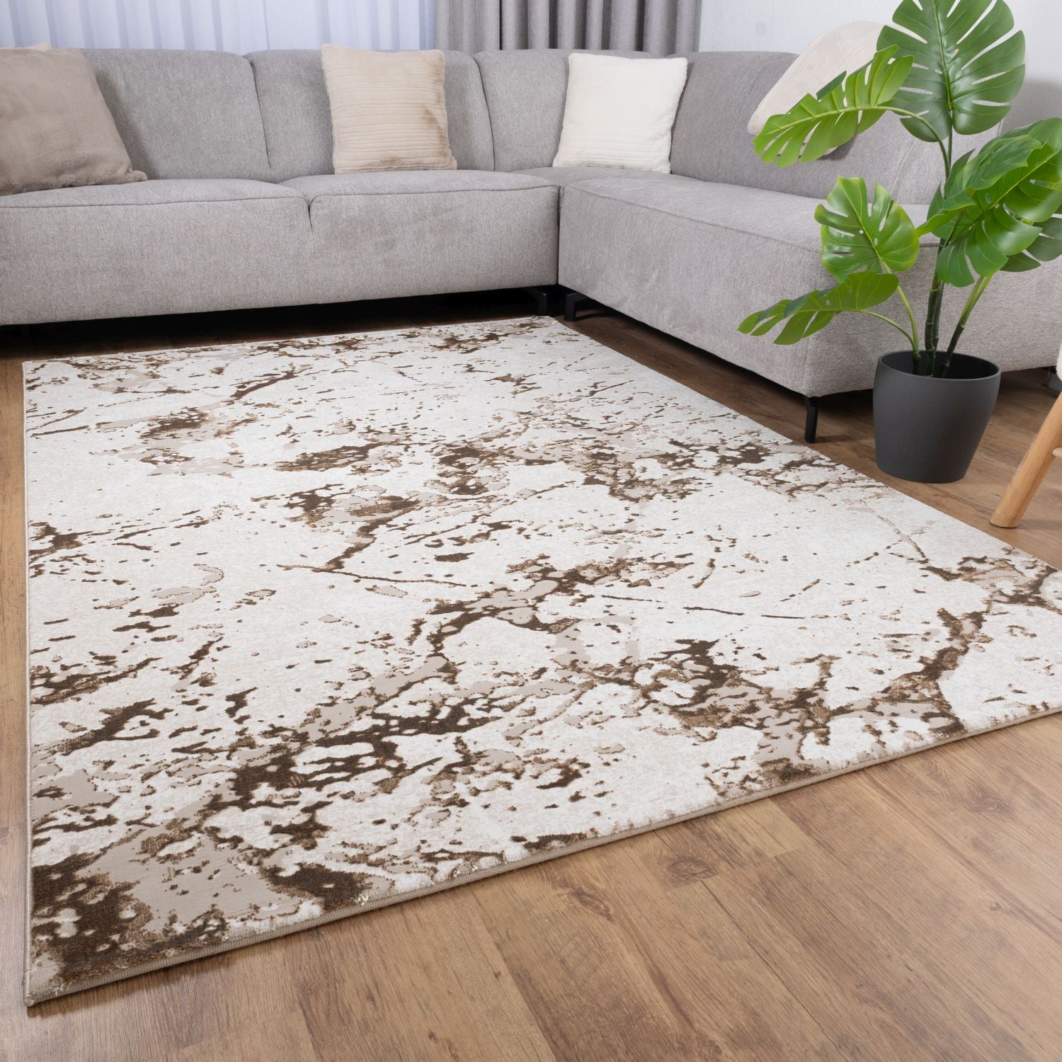 Beige Tapijt Laagpolig Vloerkleed Omid Premium Marble