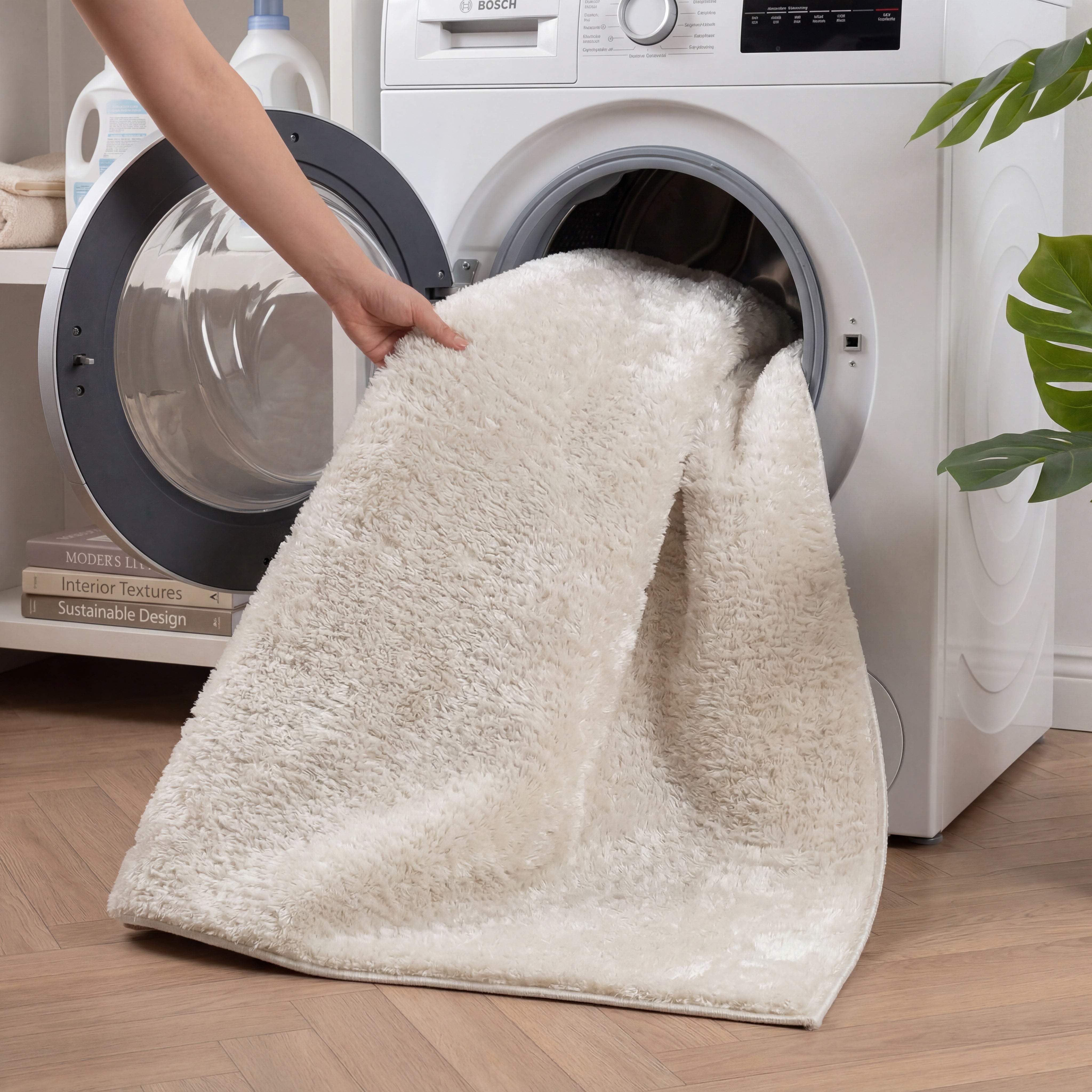 Crème Tapijt Wasbaar Laagpolig Vloerkleed met Anti Slip Omid Soft Comfort Wasbaar op 30° - Omid Carpets