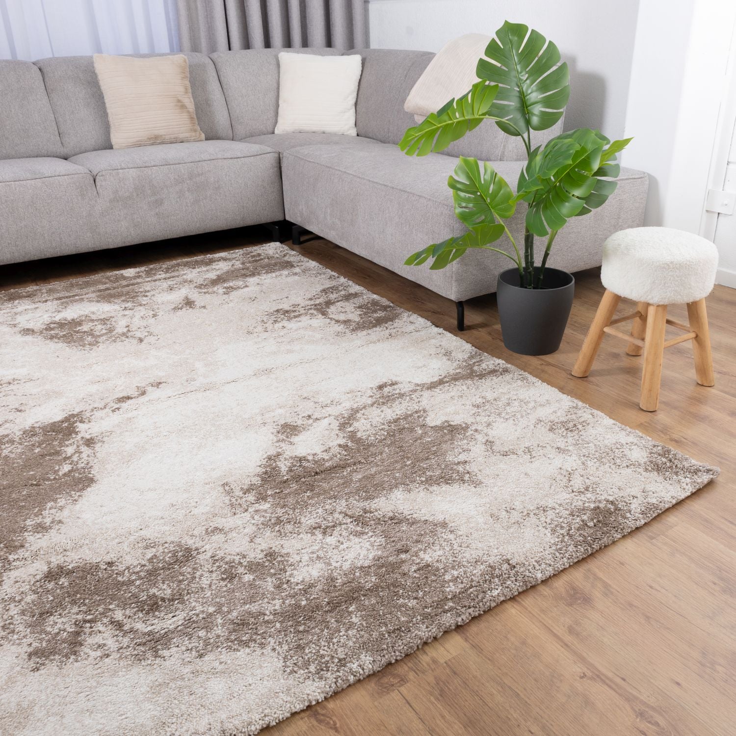 Beige Tapijt Laagpolig Vloerkleed Omid Premium Marble
