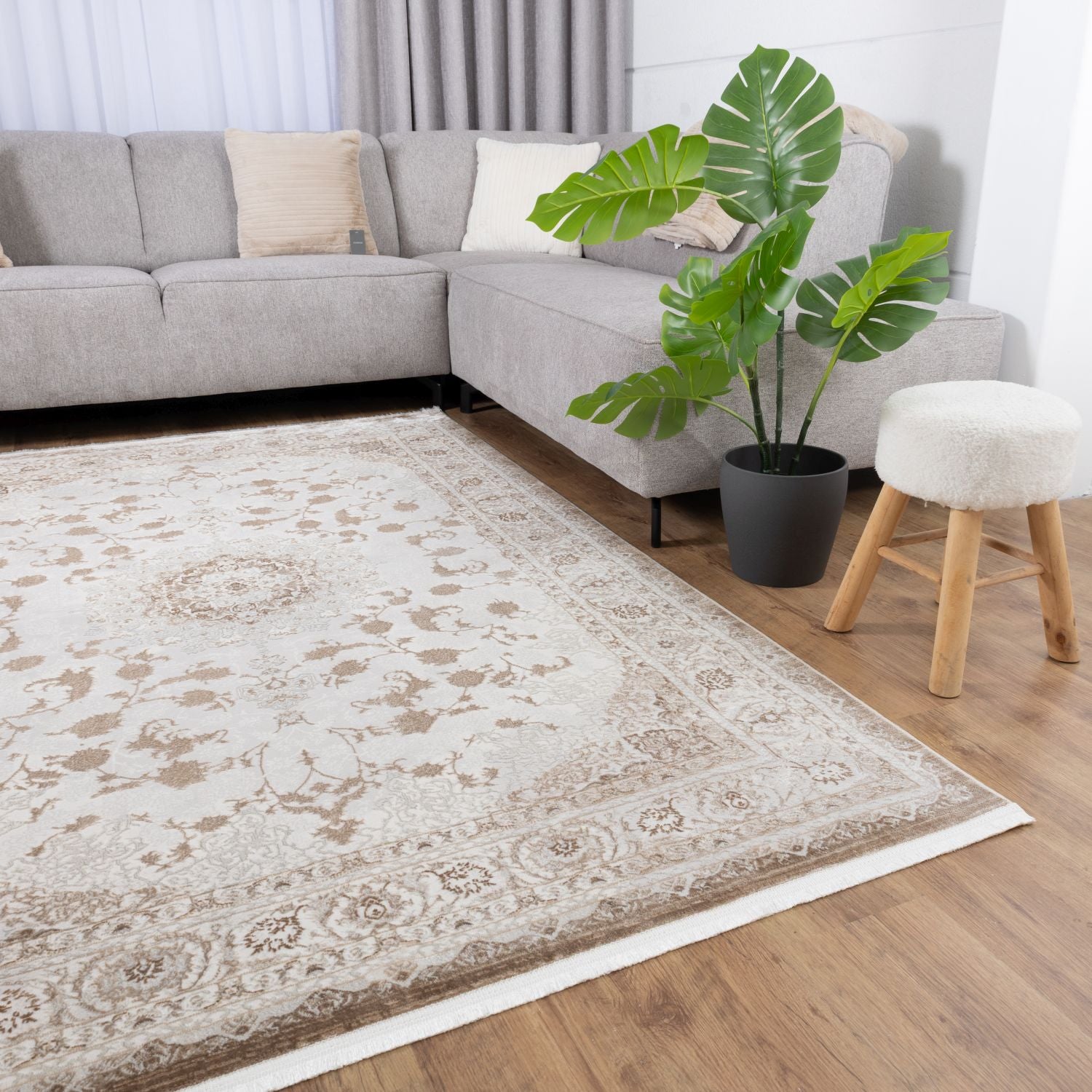 Beige Tapijt Laagpolig Vloerkleed Omid Beige Essence