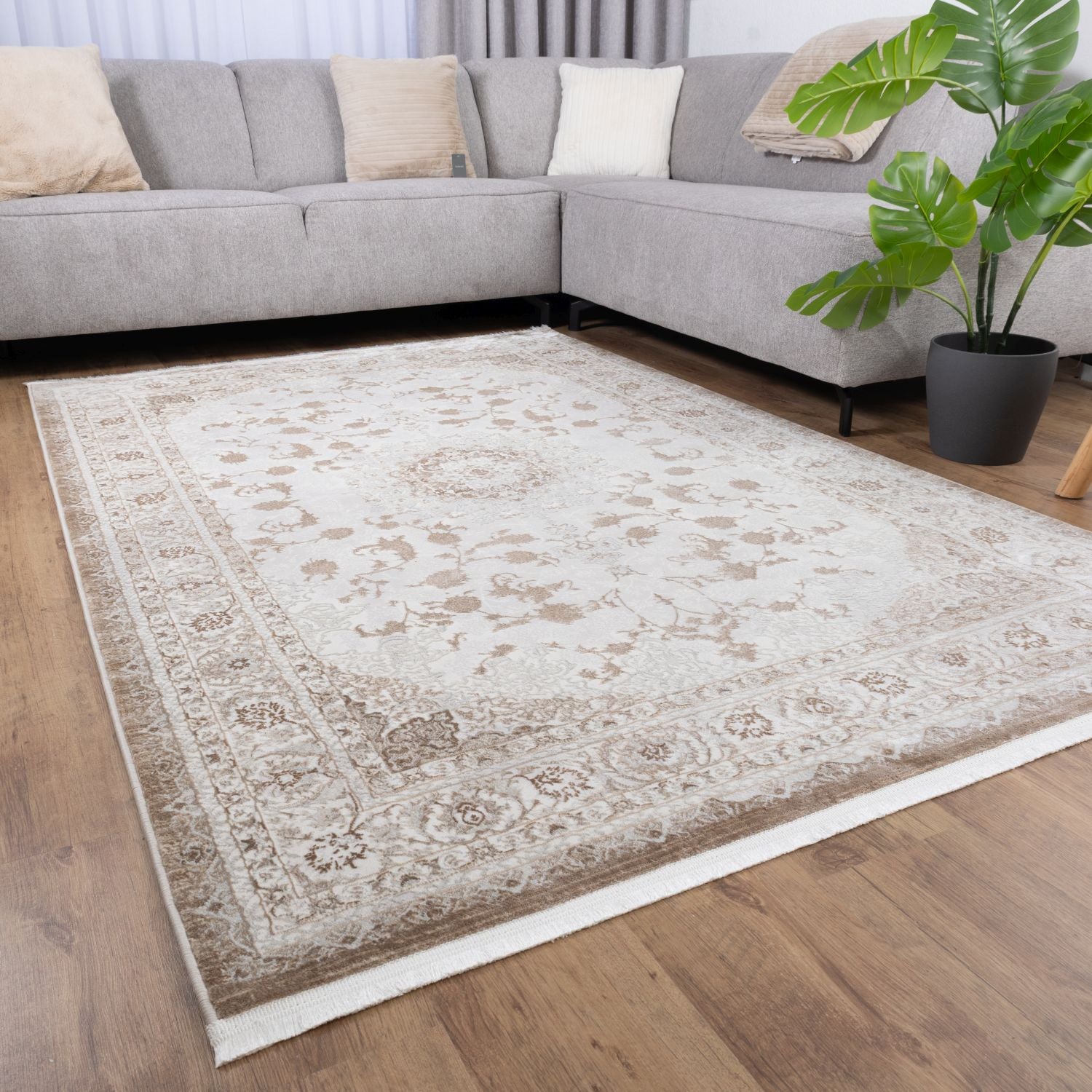 Beige Tapijt Laagpolig Vloerkleed Omid Beige Essence