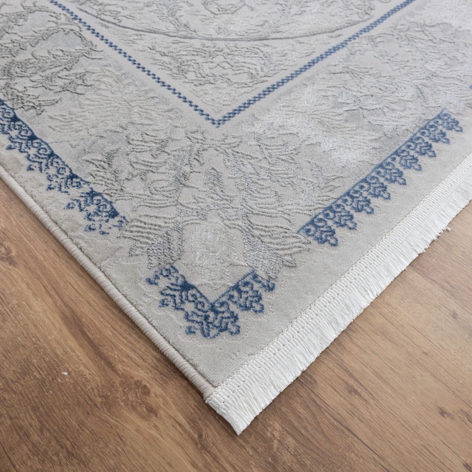 Blauw Tapijt Laagpolig Vloerkleed Omid Beige Essence
