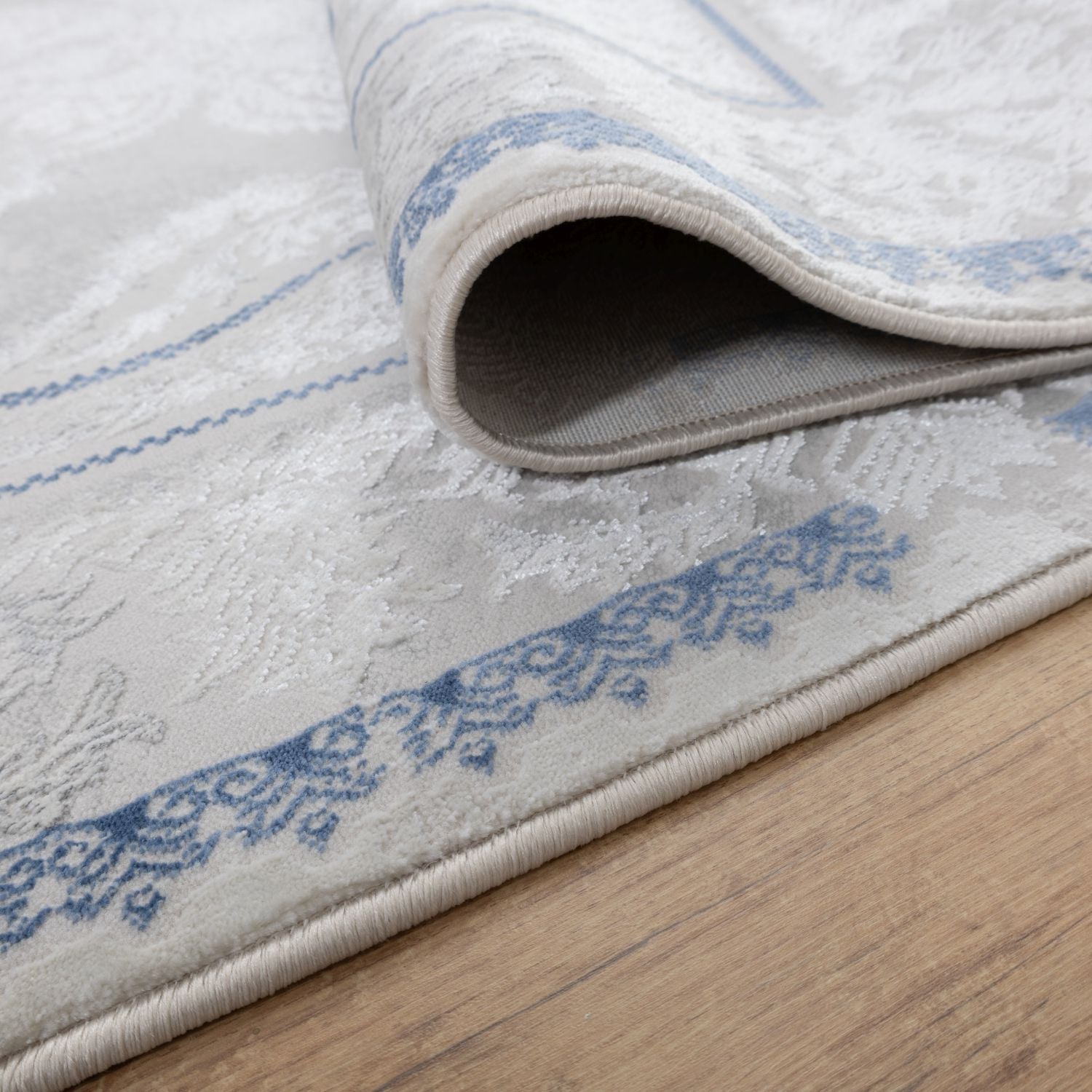 Blauw Tapijt Laagpolig Vloerkleed Omid Beige Essence