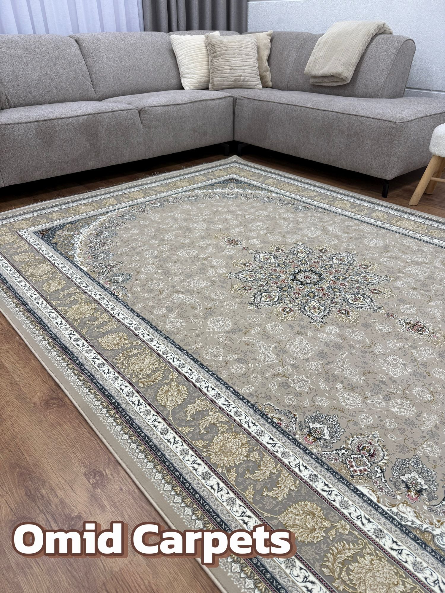 قالین 1500 شانه * Beige Tapijt Laagpolig Klassiek Vloerkleed - Omid Premium Classic Hand Look - 4,5 Miljoen punten/m²