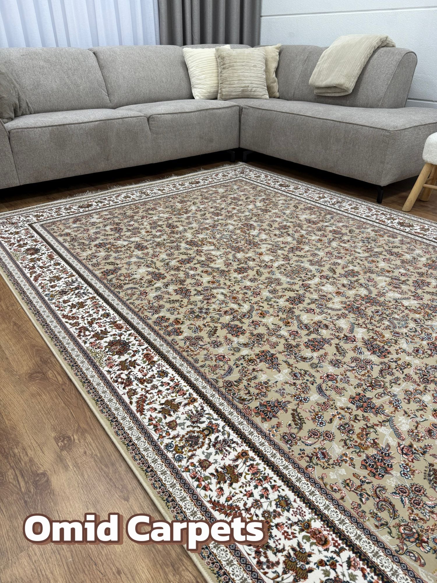 قالین 1500 شانه * Beige Tapijt Laagpolig Klassiek Vloerkleed - Omid Premium Classic Hand Look - 4,5 Miljoen punten/m²