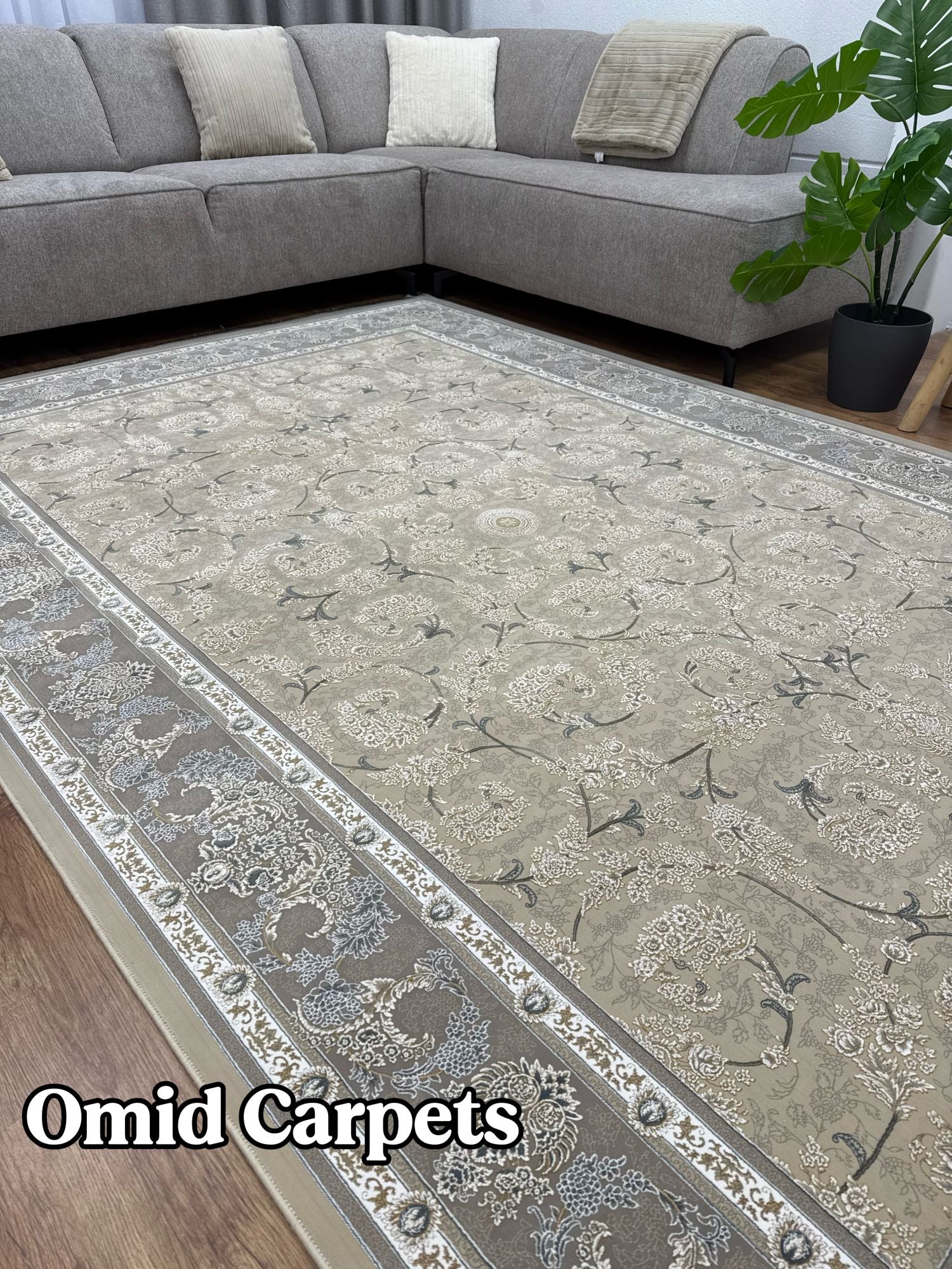 قالین 1500 شانه * Beige Tapijt Laagpolig Klassiek Vloerkleed - Omid Premium Classic Hand Look - 4,5 Miljoen punten/m²