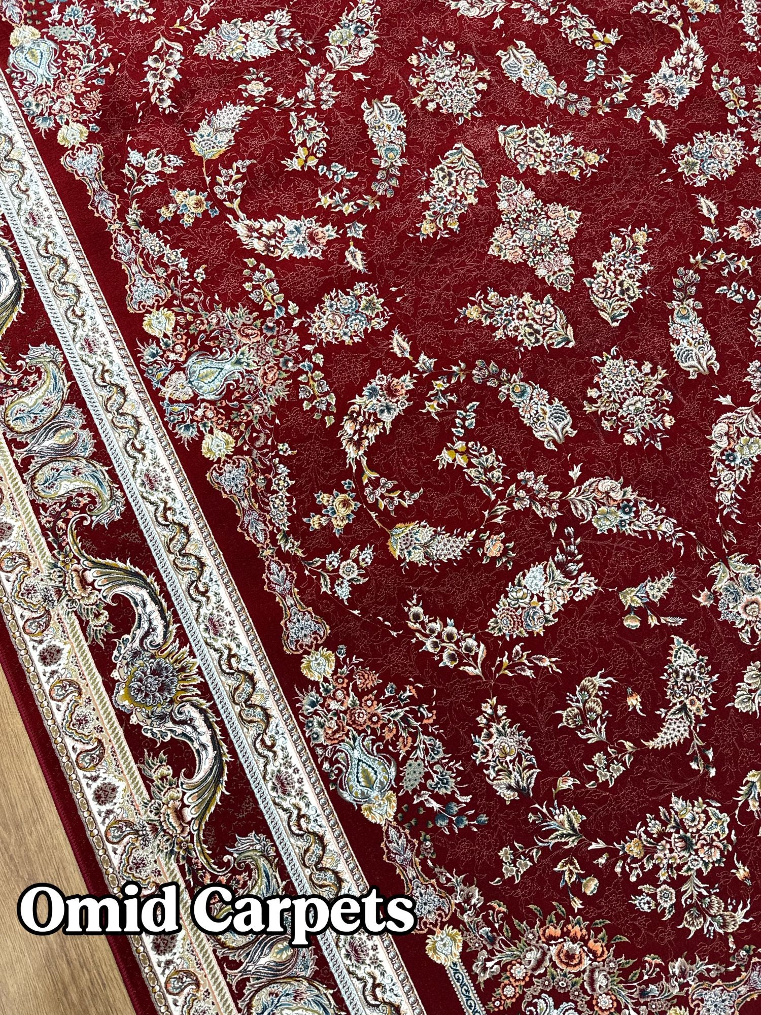 قالین 1500 شانه * Rood Tapijt Laagpolig Klassiek Vloerkleed - Omid Premium Classic Hand Look - 4,5 Miljoen punten/m²