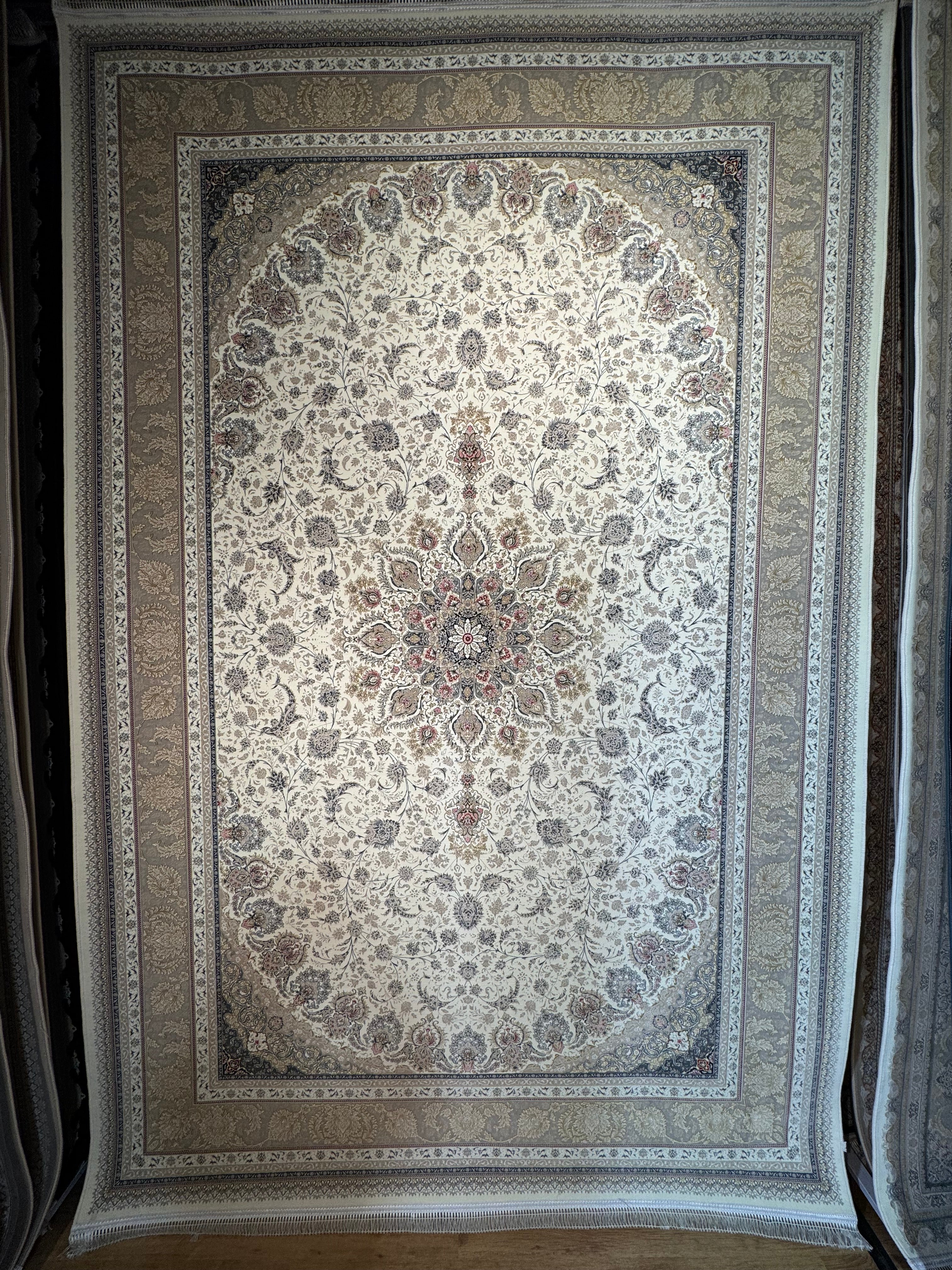 قالین 1500 شانه * Crème Tapijt Laagpolig Klassiek Vloerkleed - Omid Premium Classic Hand Look - 4,5 Miljoen punten/m² - Omid Carpets