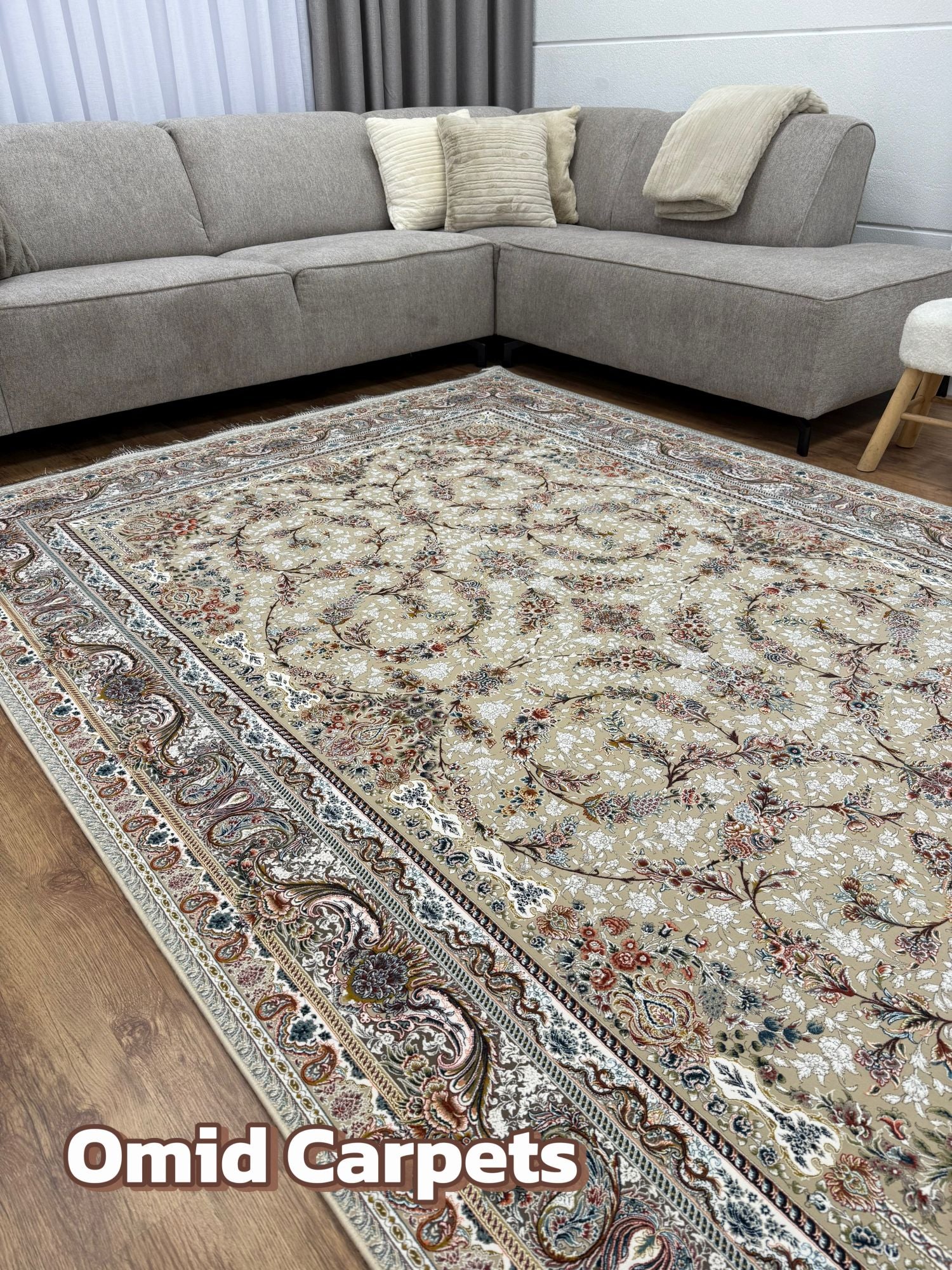 قالین 1500 شانه * Beige Tapijt Laagpolig Klassiek Vloerkleed - Omid Premium Classic Hand Look - 4,5 Miljoen punten/m²