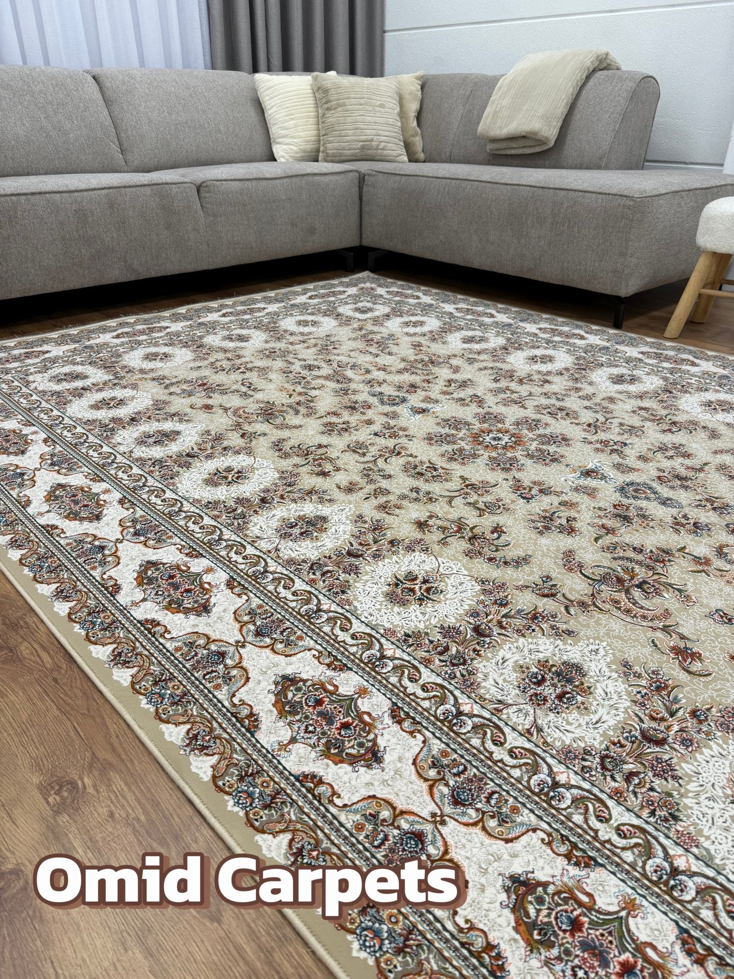 قالین 1500 شانه * Beige Tapijt Laagpolig Klassiek Vloerkleed - Omid Premium Classic Hand Look - 4,5 Miljoen punten/m²