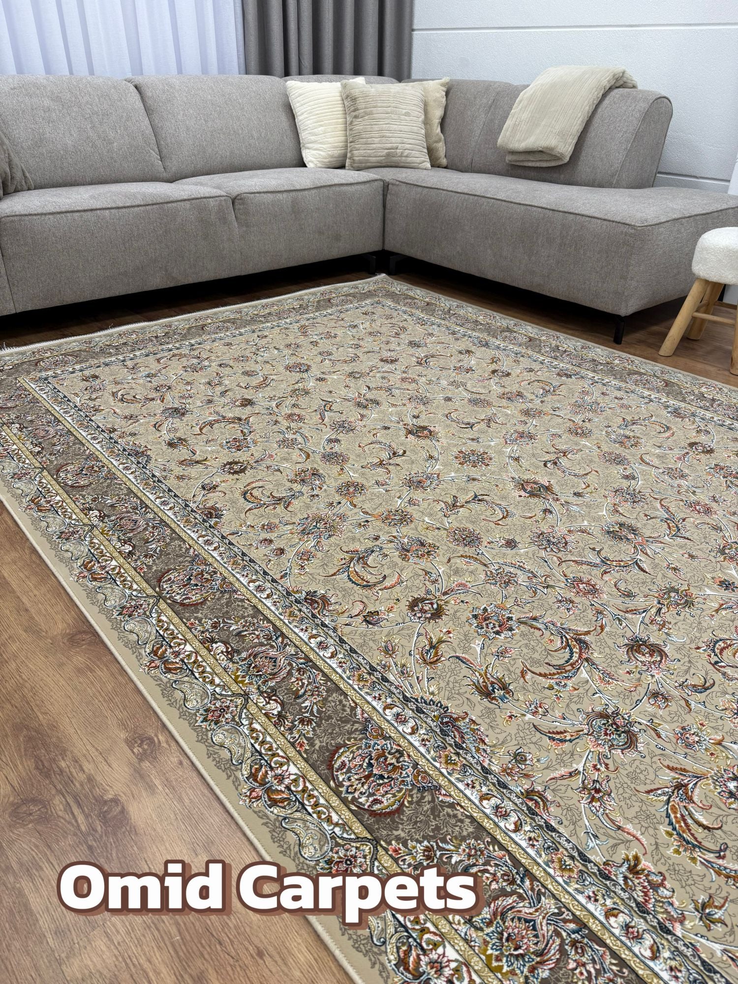 قالین 1500 شانه * Beige Tapijt Laagpolig Klassiek Vloerkleed - Omid Premium Classic Hand Look - 4,5 Miljoen punten/m²