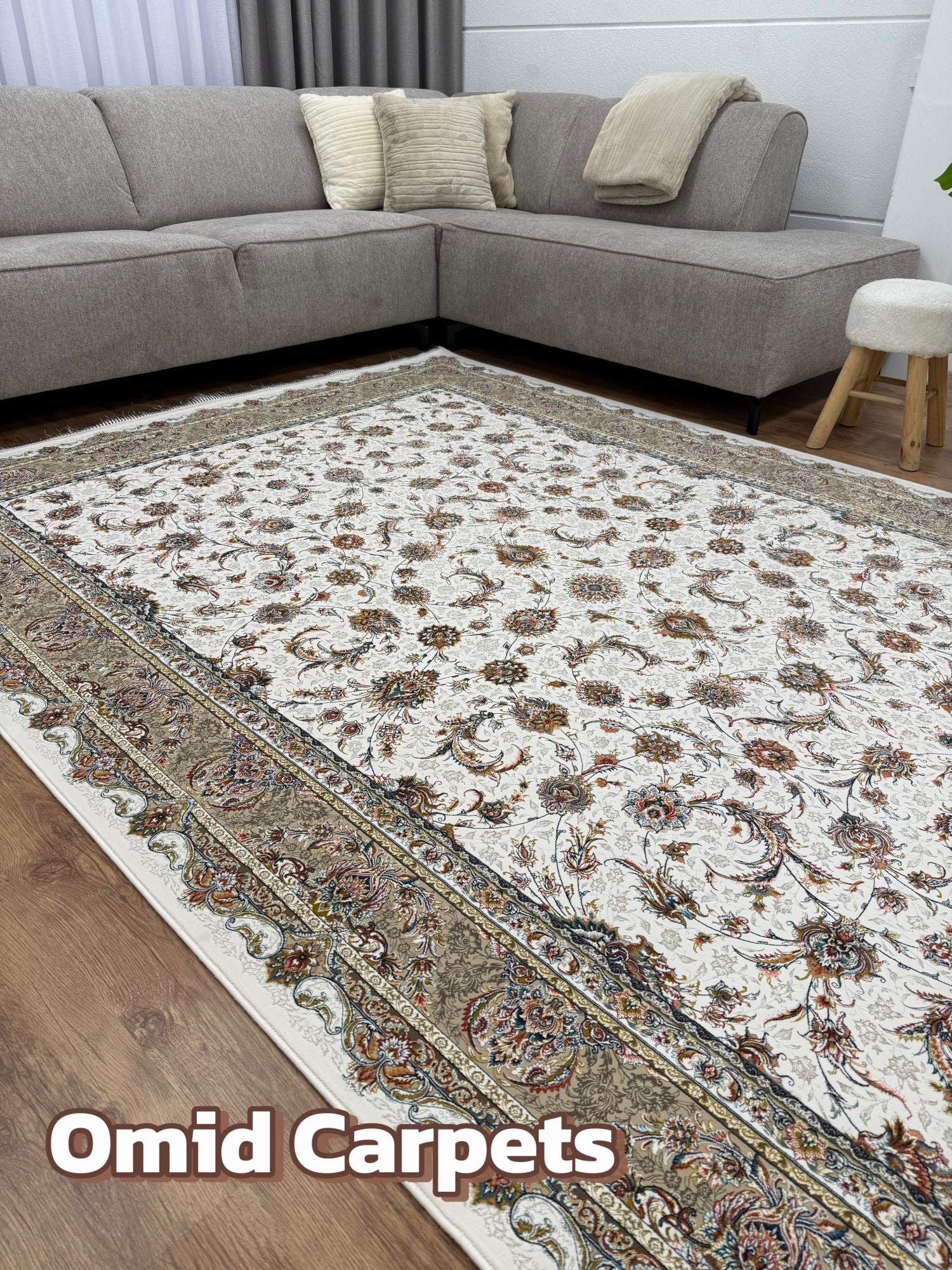 قالین 1500 شانه * Crème Tapijt Laagpolig Klassiek Vloerkleed - Omid Premium Classic Hand Look - 4,5 Miljoen punten/m²