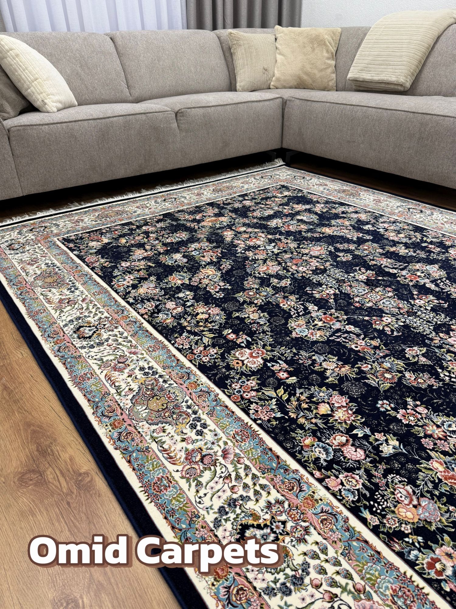 قالین 1200 شانه * Blauw Tapijt Laagpolig Klassiek Vloerkleed - Omid Premium Classic Hand Look - 3 Miljoen punten/m²