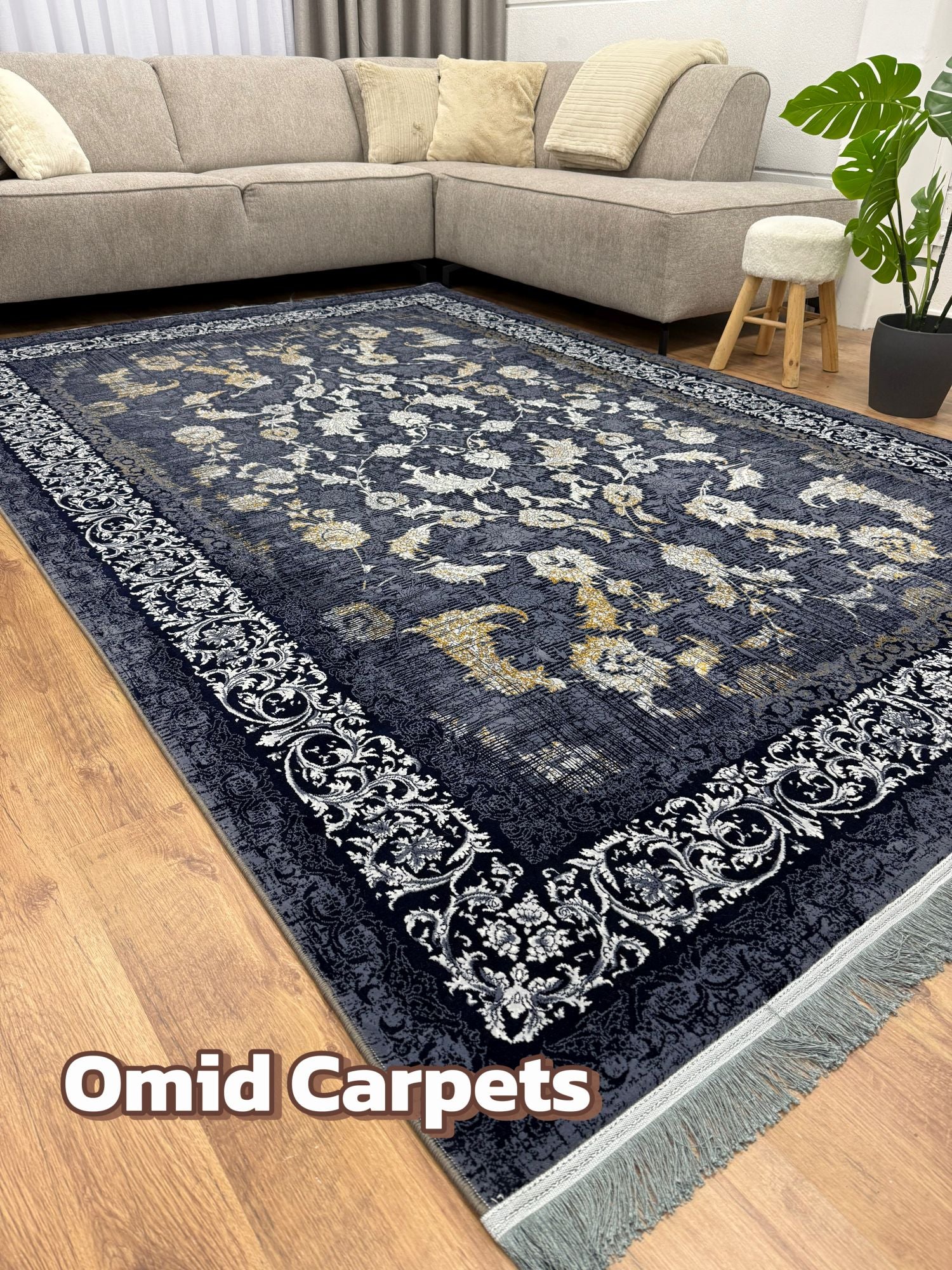 قالین ترکی * DonkerBlauw Tapijt Laagpolig Klassiek Vloerkleed - Omid Premium Classic