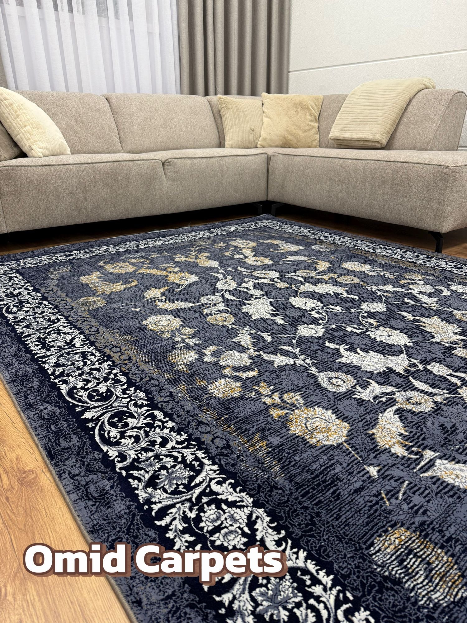 قالین ترکی * DonkerBlauw Tapijt Laagpolig Klassiek Vloerkleed - Omid Premium Classic