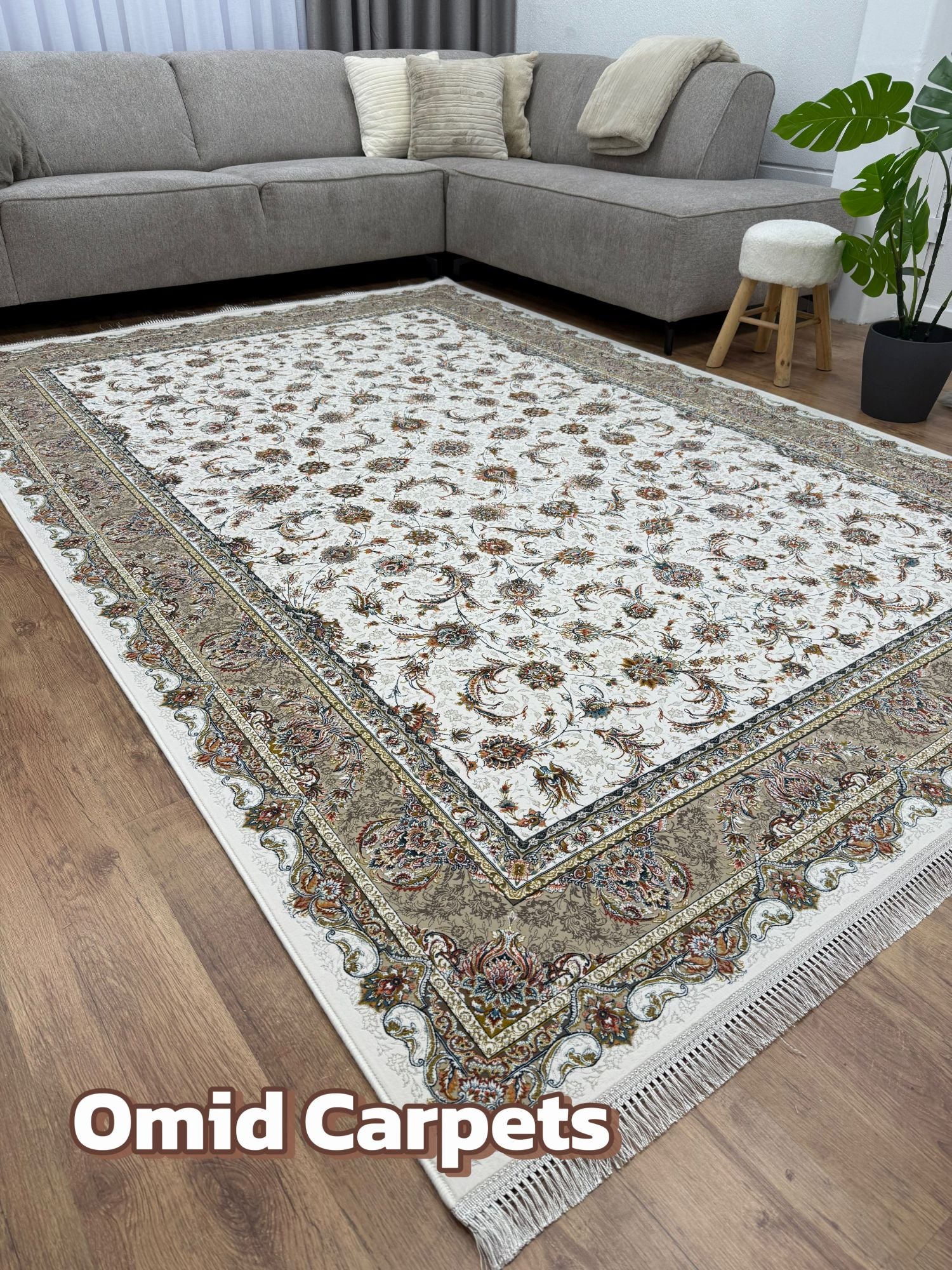 قالین 1500 شانه * Crème Tapijt Laagpolig Klassiek Vloerkleed - Omid Premium Classic Hand Look - 4,5 Miljoen punten/m²