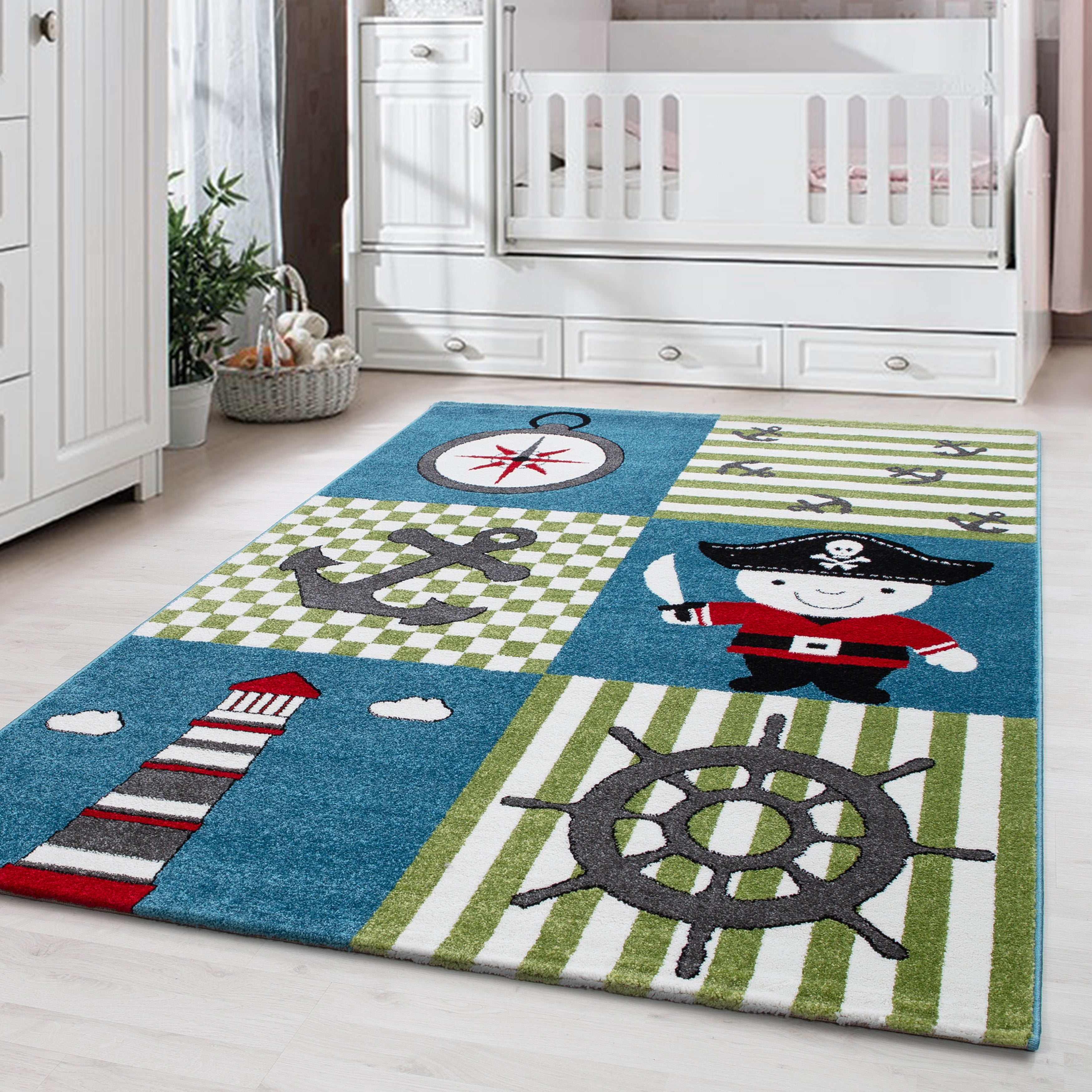 Kindertapijt Omid Piraten Blauw Vloerkleed - Omid Carpets