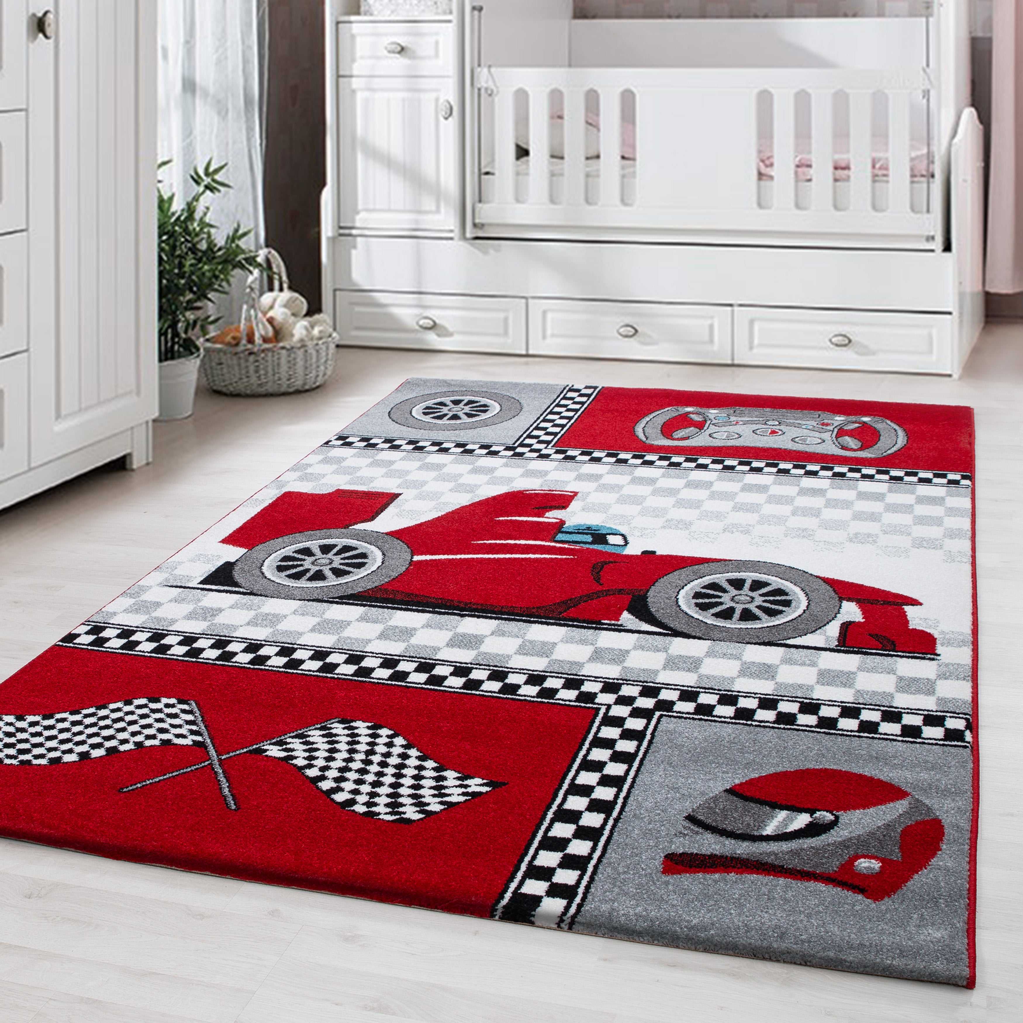 Kindertapijt Omid Racewagen Rood Vloerkleed - Omid Carpets