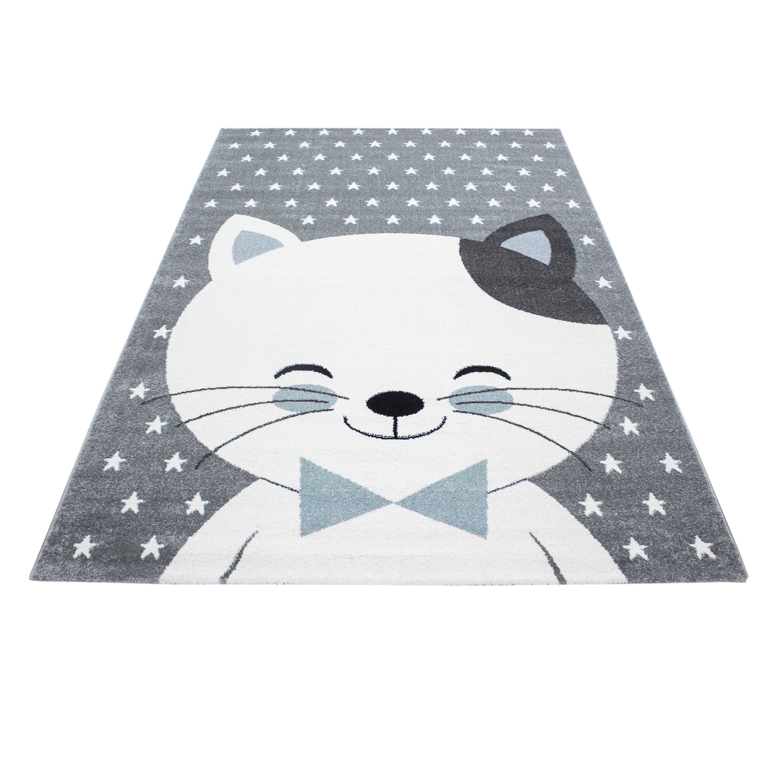 Kindertapijt Omid Lachend Katje Blauw Vloerkleed - Omid Carpets