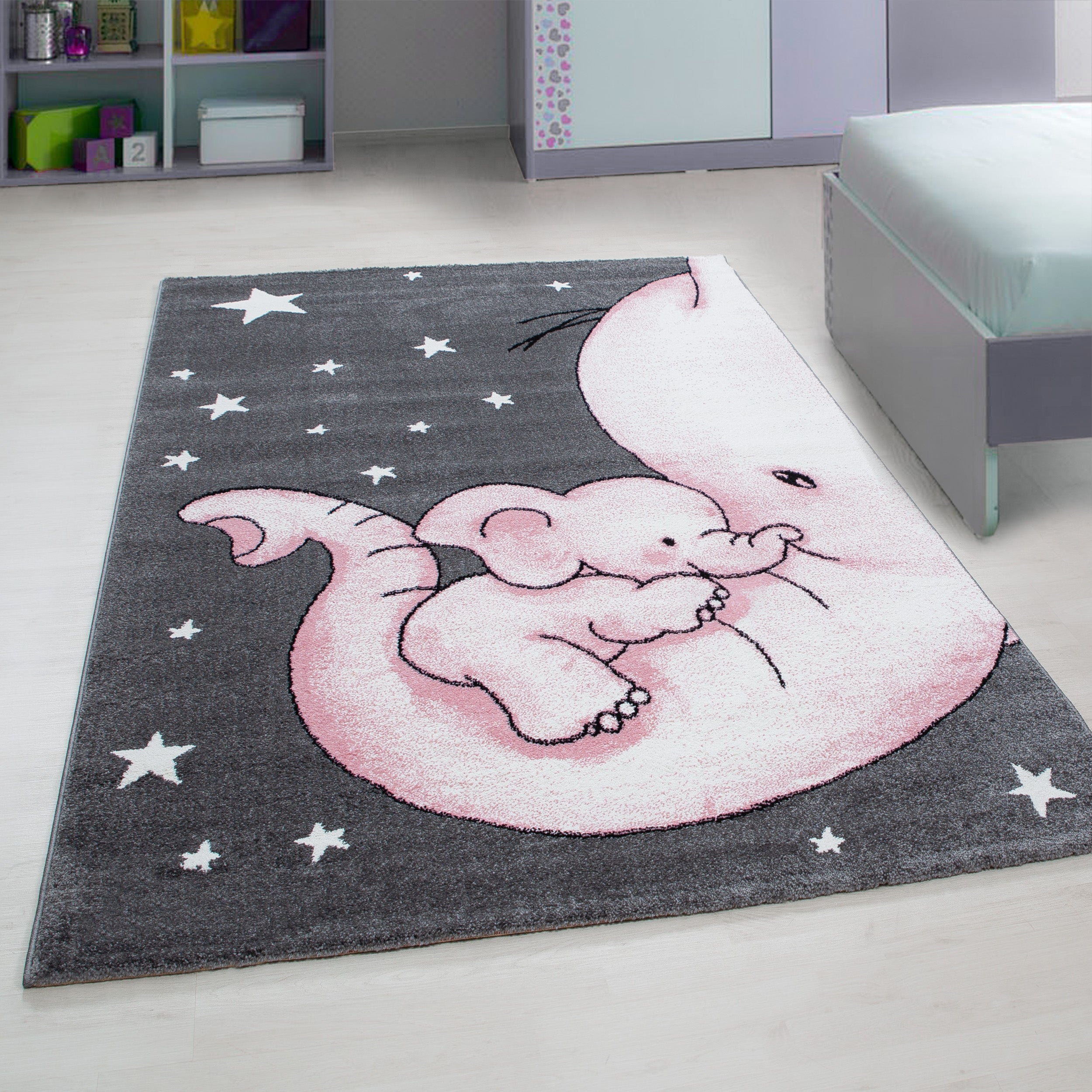 Kindertapijt Omid Olifantje met Baby Roos Vloerkleed - Omid Carpets
