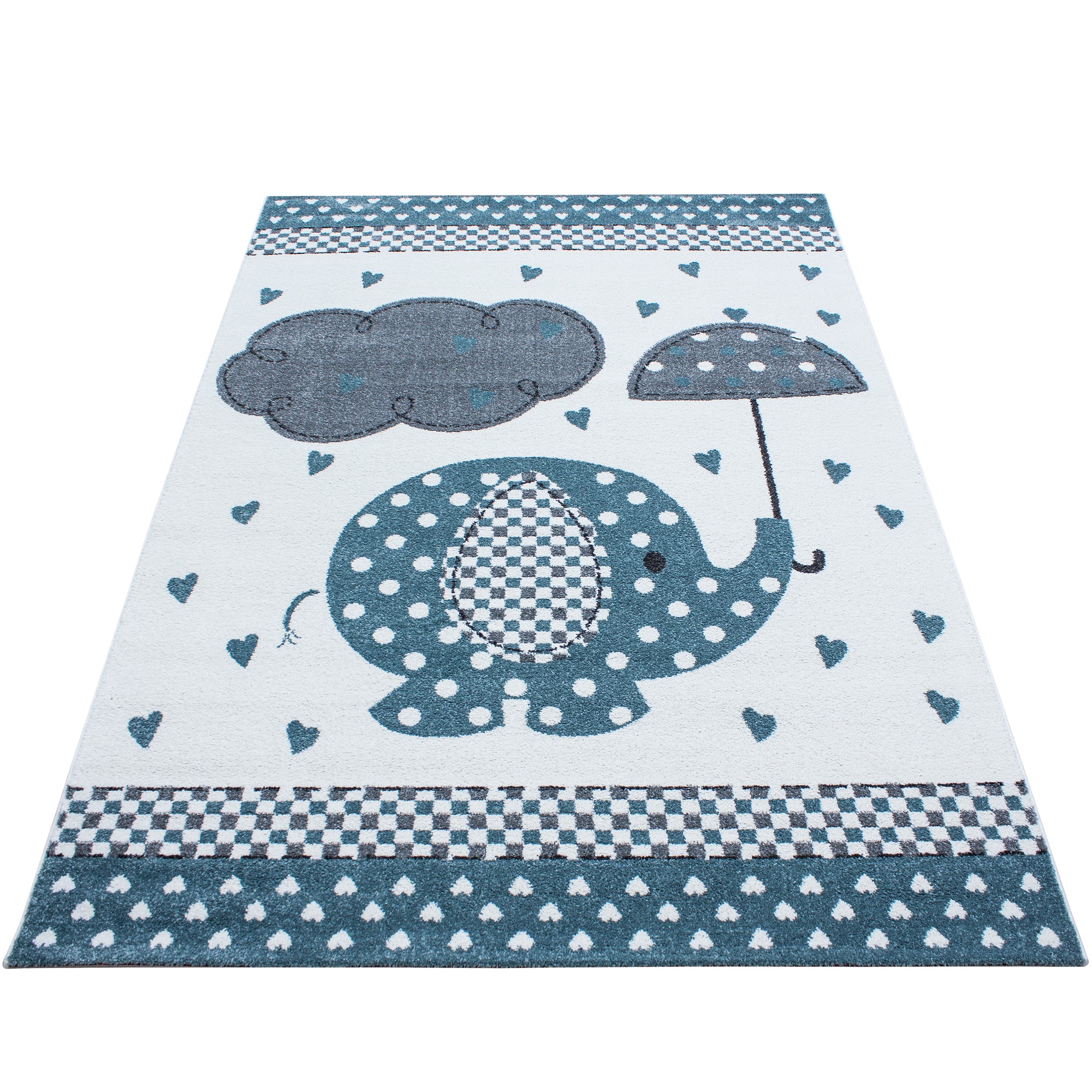 Kindertapijt Omid Hartjes Regen Blauw Vloerkleed - Omid Carpets