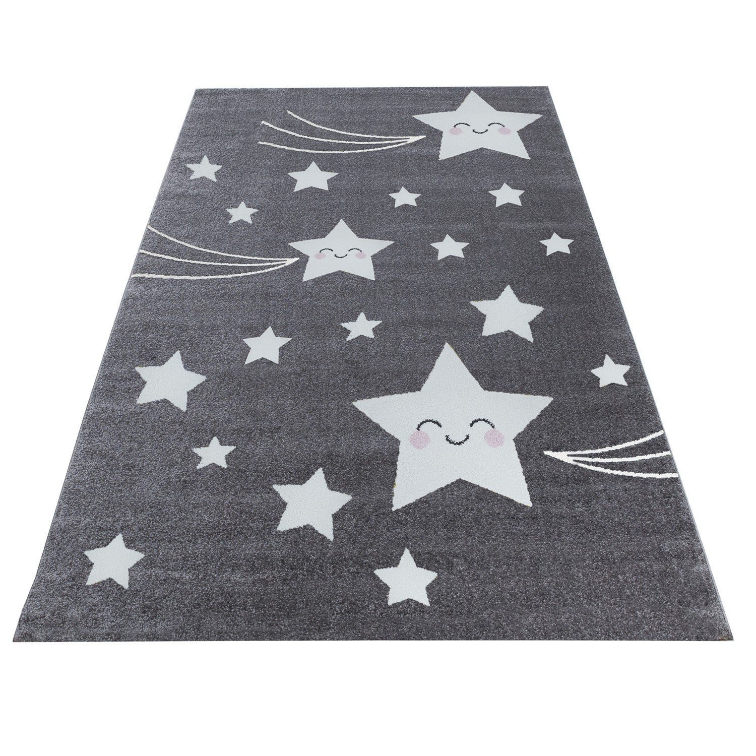 Kindertapijt Omid Blije Sterretjes Grijs Vloerkleed - Omid Carpets