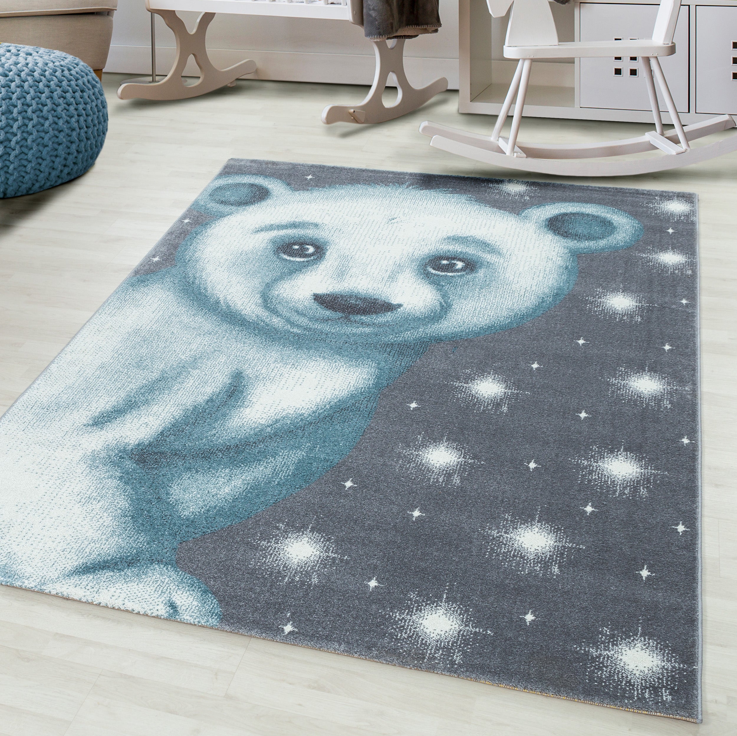 Kindertapijt Omid Ijsbeer Blauw Vloerkleed - Omid Carpets