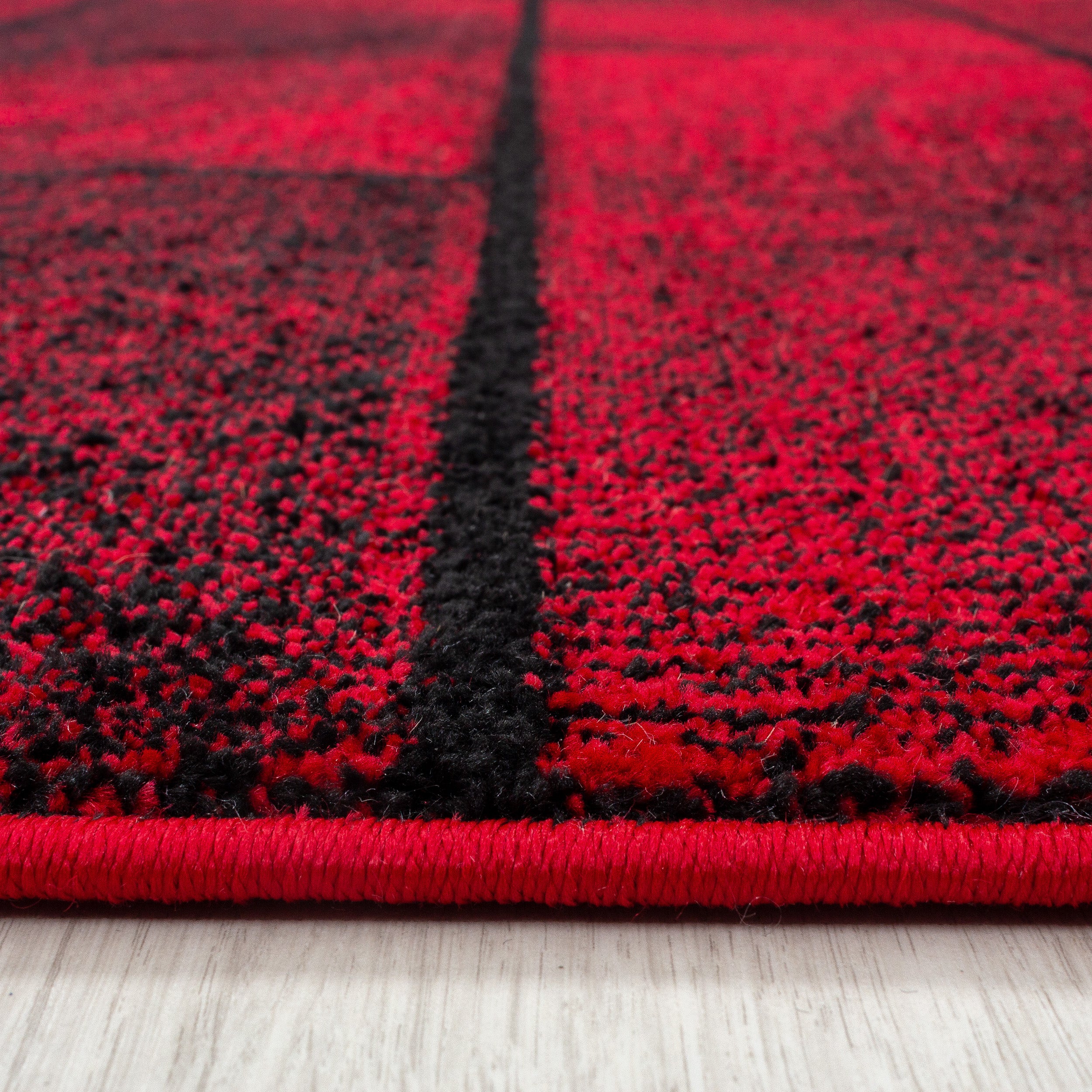 Rood Tapijt Laagpolig Vloerkleed Omid Modern Geometry - Omid Carpets