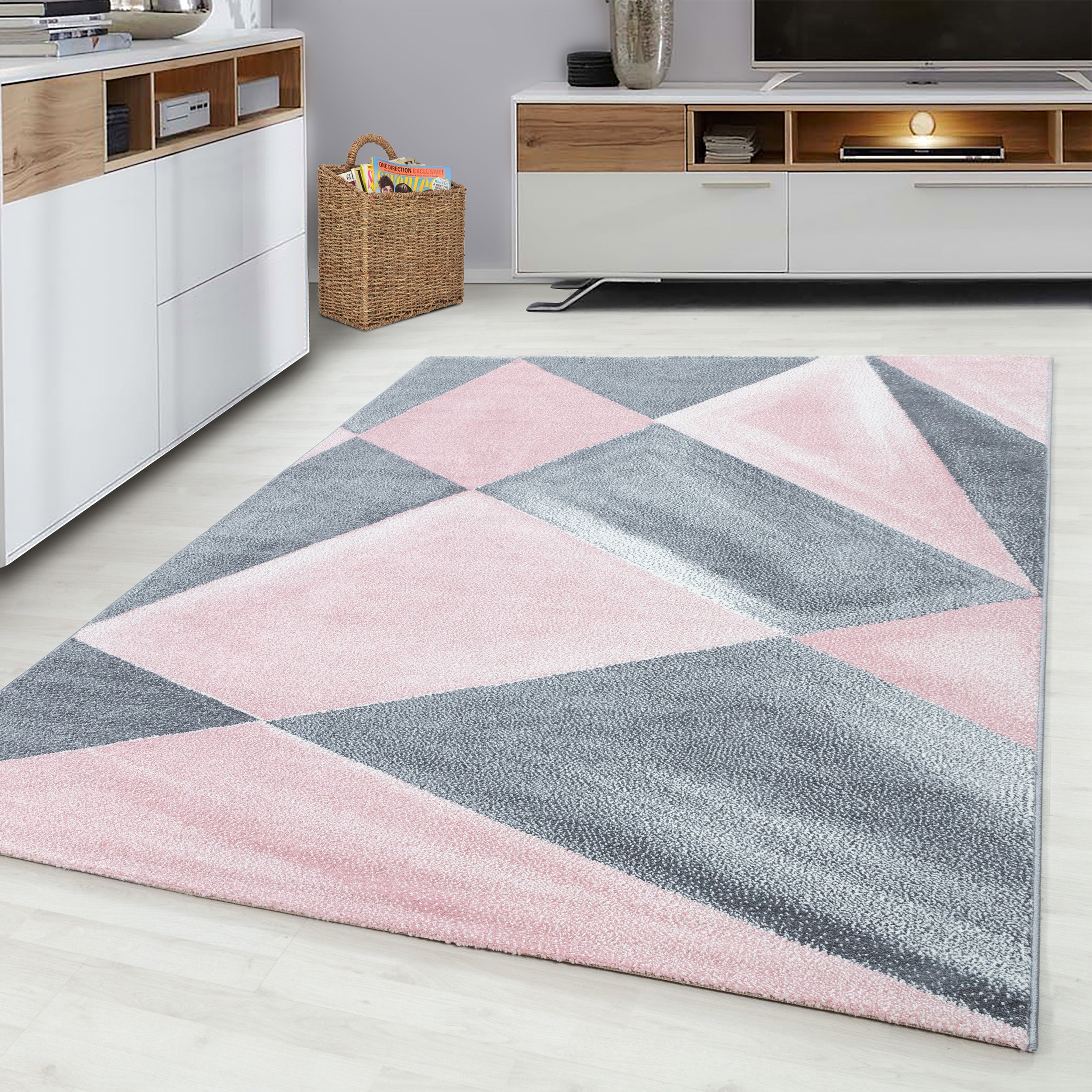 Roos Tapijt Laagpolig Vloerkleed Omid Modern Geometry - Omid Carpets