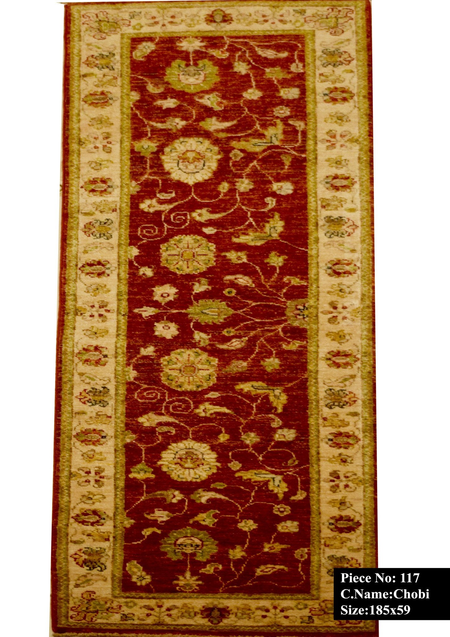 Koningsrode Ziegler Hal Tapijt 185x59 - Omid Carpets