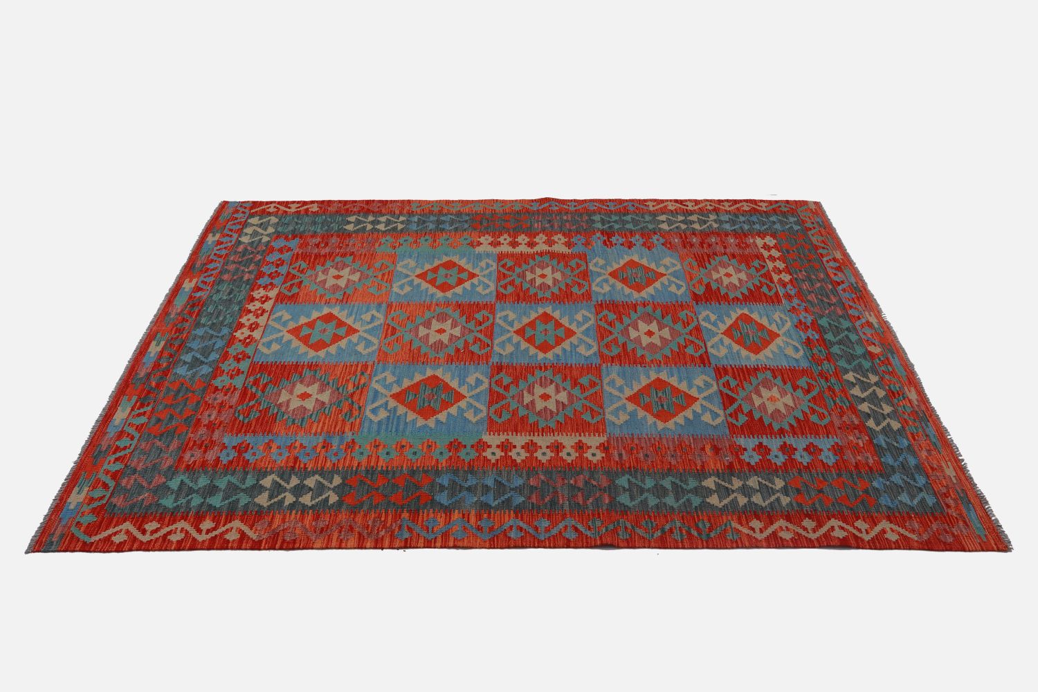 Kleurrijk Tapijt Laagpolig Handgeweven Wollen Vloerkleed - Omid Afghan Kelim 254x174