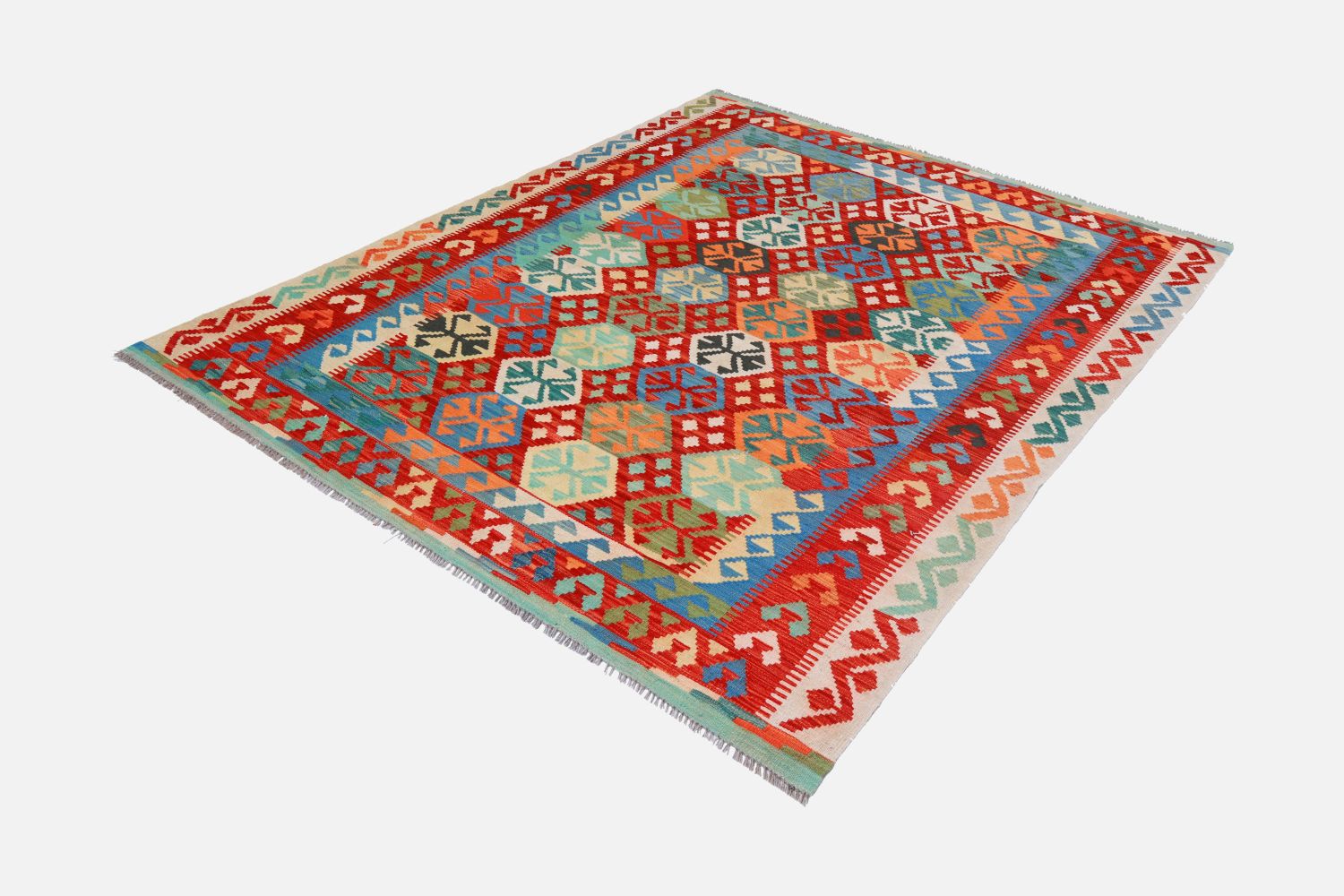 Kleurrijk Tapijt Laagpolig Handgeweven Wollen Vloerkleed - Omid Afghan Kelim 234x164