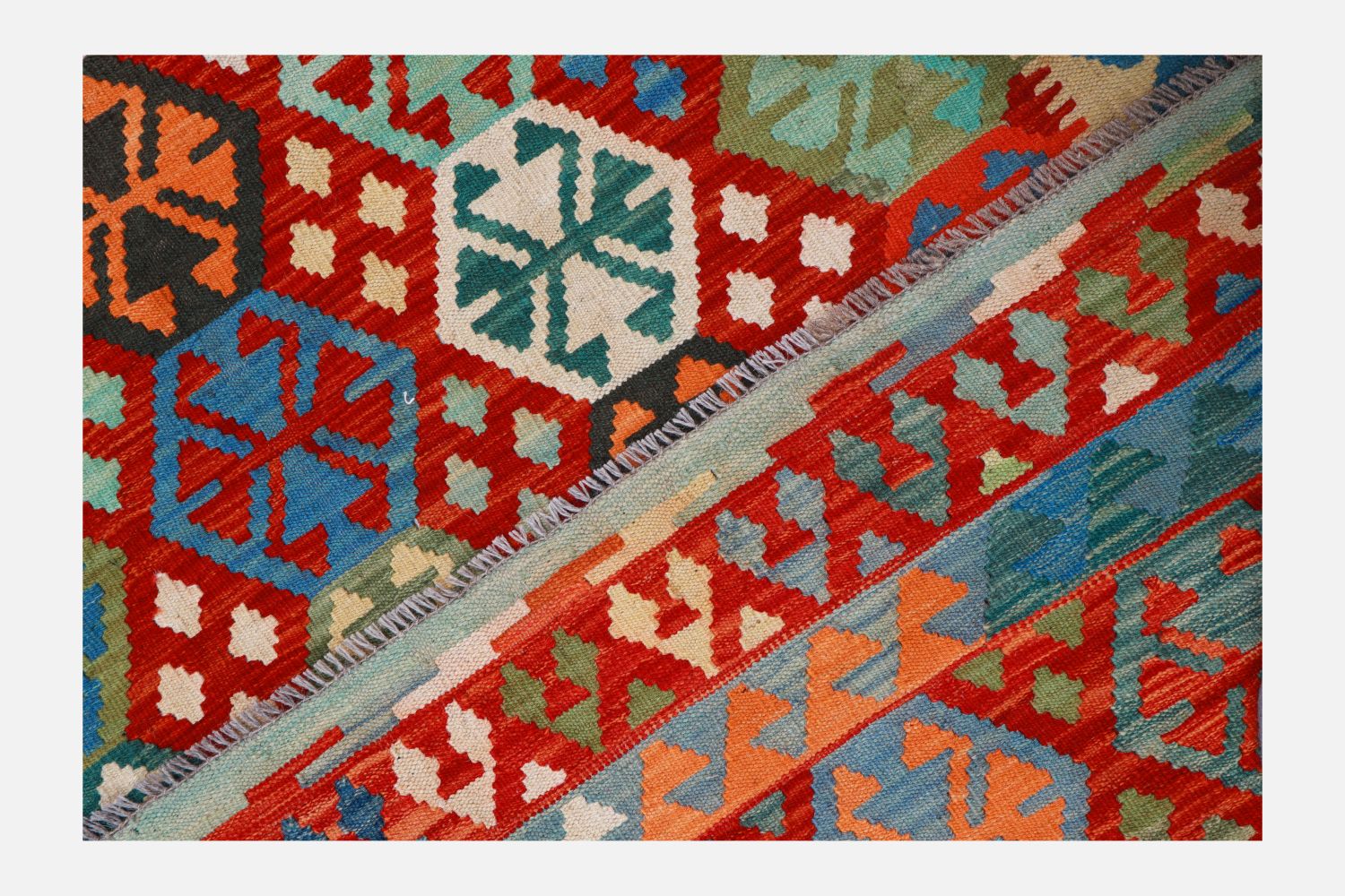 Kleurrijk Tapijt Laagpolig Handgeweven Wollen Vloerkleed - Omid Afghan Kelim 234x164