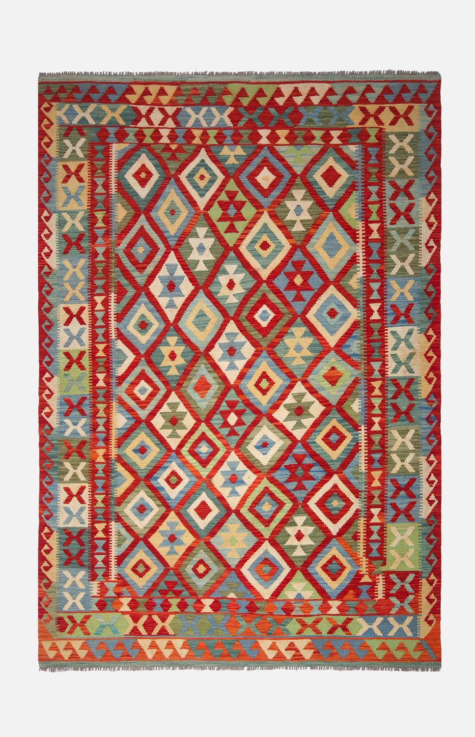 Kleurrijk Tapijt Laagpolig Handgeweven Wollen Vloerkleed - Omid Afghan Kelim 242x165