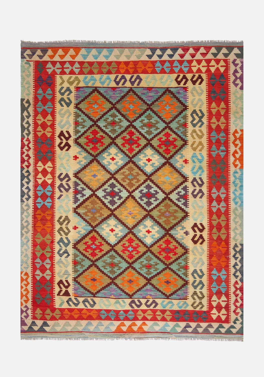 Kleurrijk Tapijt Laagpolig Handgeweven Wollen Vloerkleed - Omid Afghan Kelim 217x166