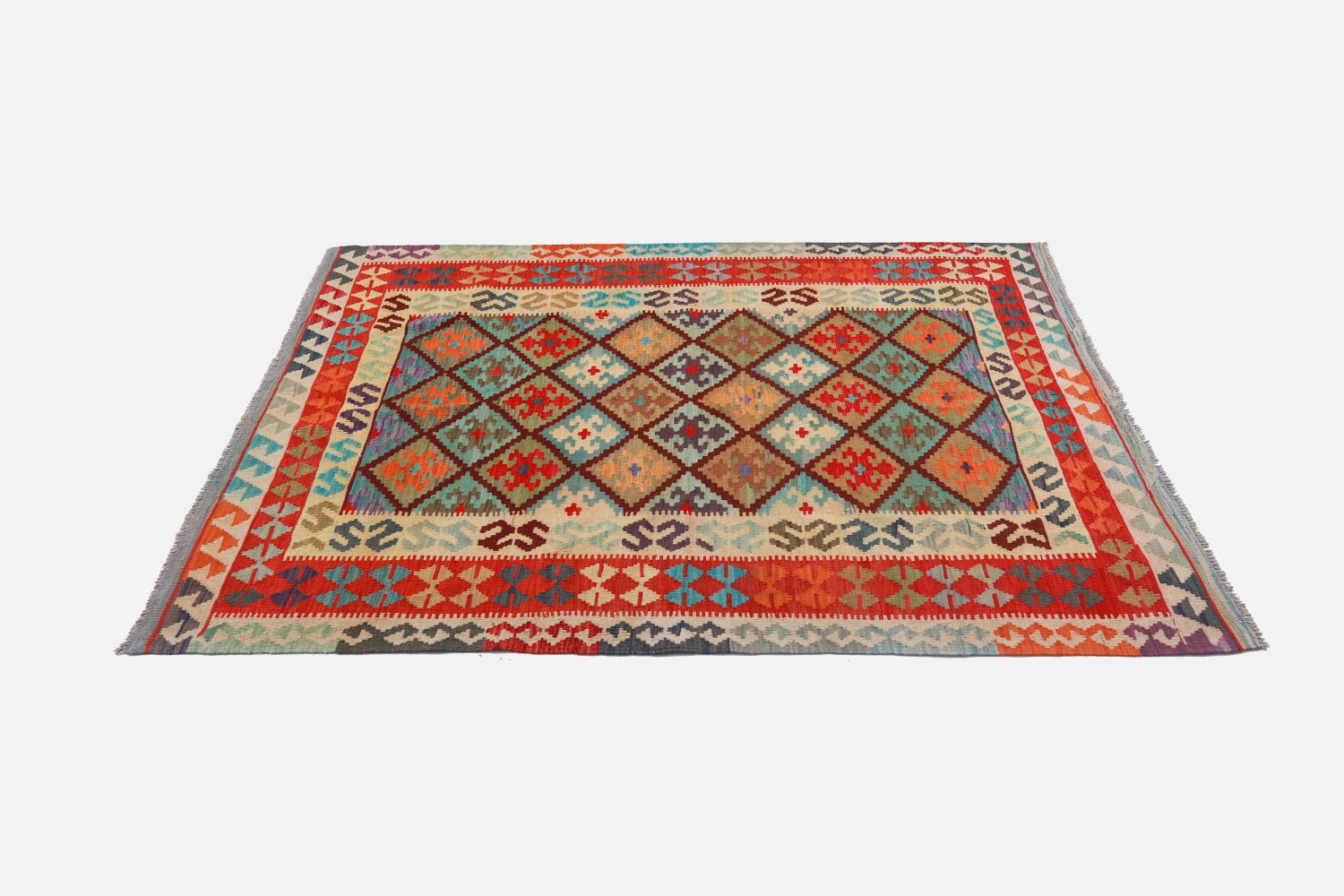 Kleurrijk Tapijt Laagpolig Handgeweven Wollen Vloerkleed - Omid Afghan Kelim 217x166