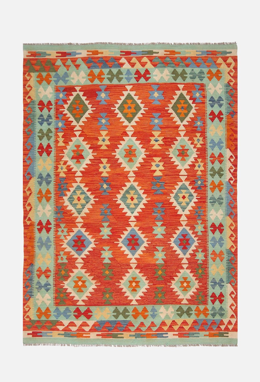 Kleurrijk Tapijt Laagpolig Handgeweven Wollen Vloerkleed - Omid Afghan Kelim 216x153