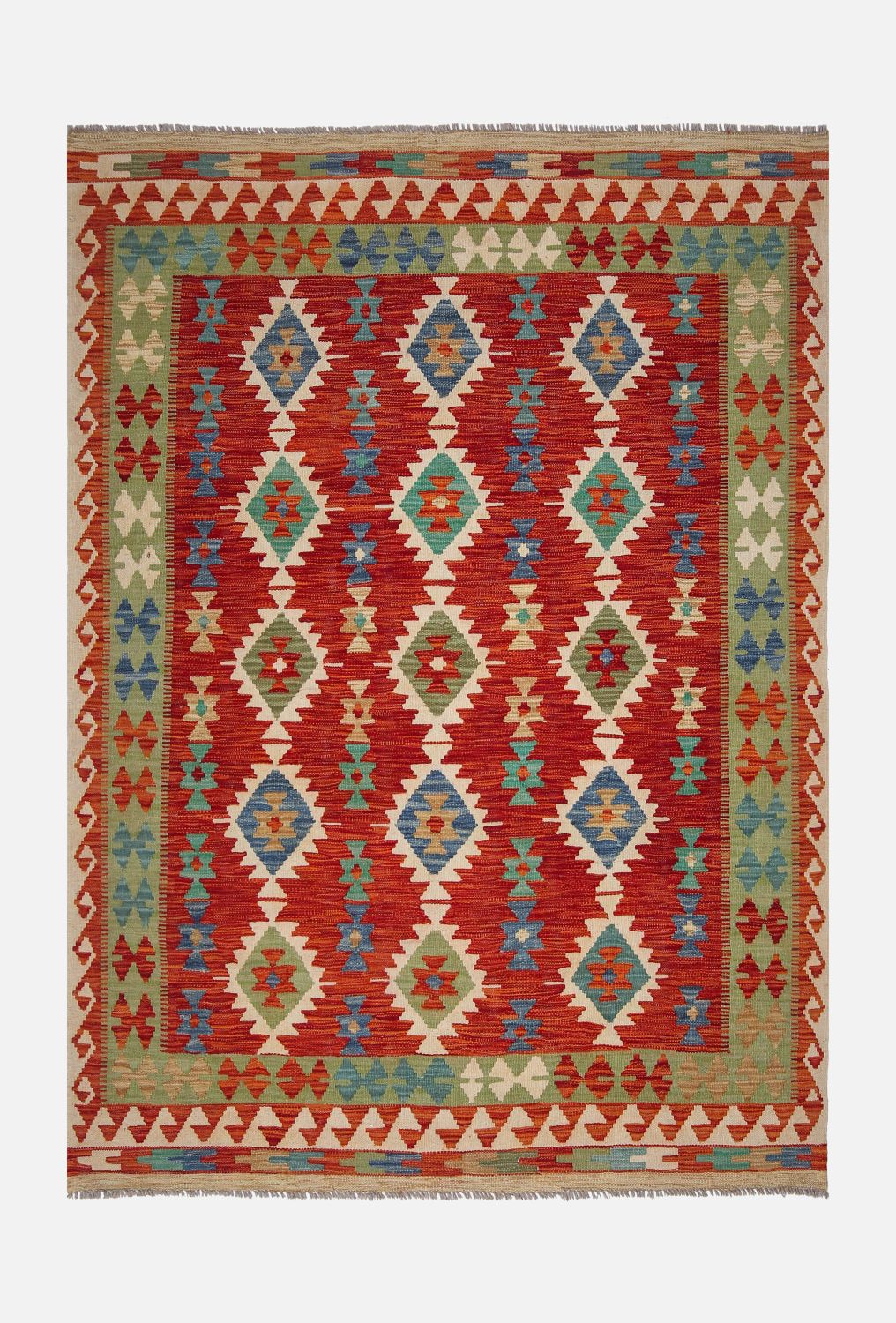 Kleurrijk Tapijt Laagpolig Handgeweven Wollen Vloerkleed - Omid Afghan Kelim 211x152