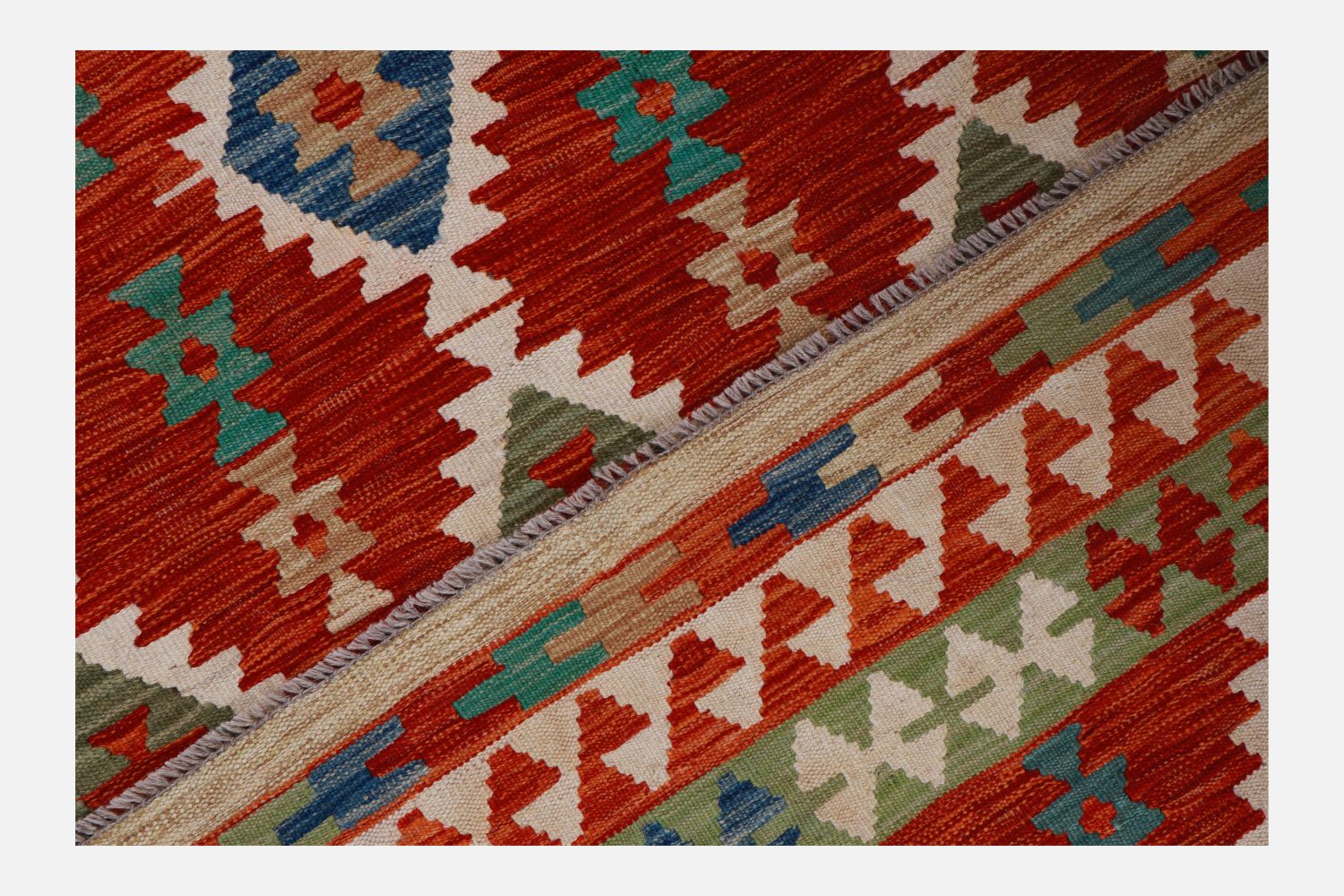 Kleurrijk Tapijt Laagpolig Handgeweven Wollen Vloerkleed - Omid Afghan Kelim 211x152