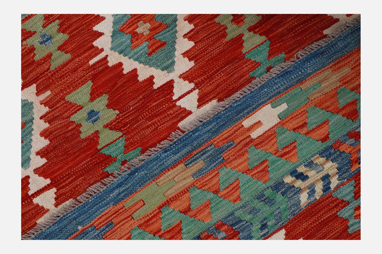 Kleurrijk Tapijt Laagpolig Handgeweven Wollen Vloerkleed - Omid Afghan Kelim 210x156