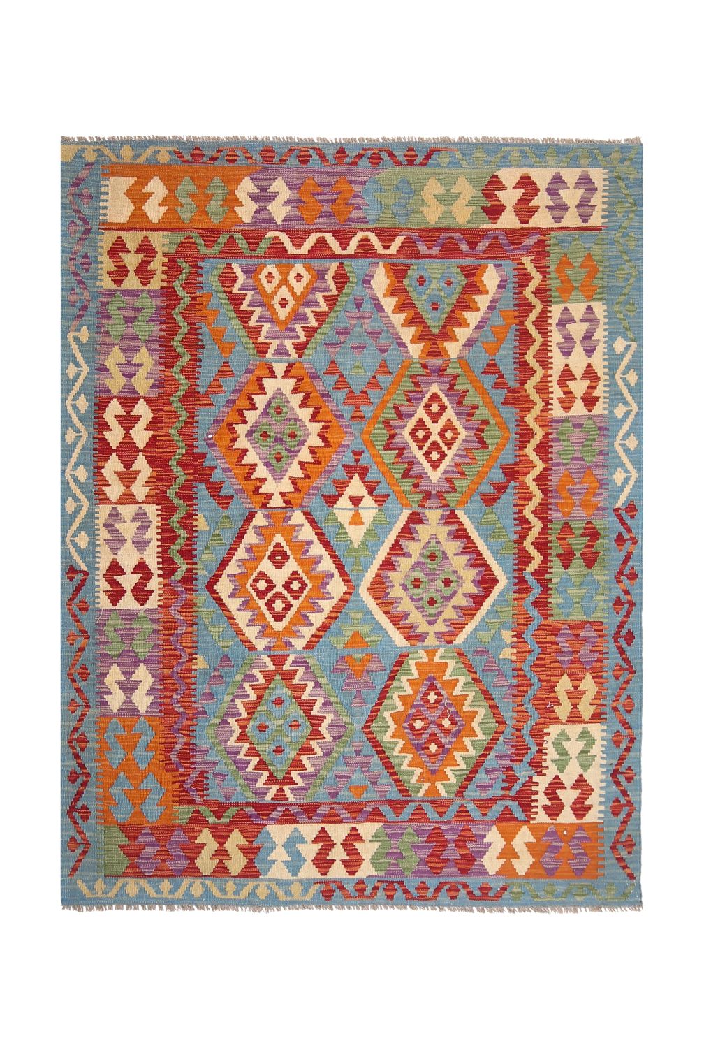 Kleurrijk Tapijt Laagpolig Handgeweven Wollen Vloerkleed - Omid Afghan Kelim 197x154