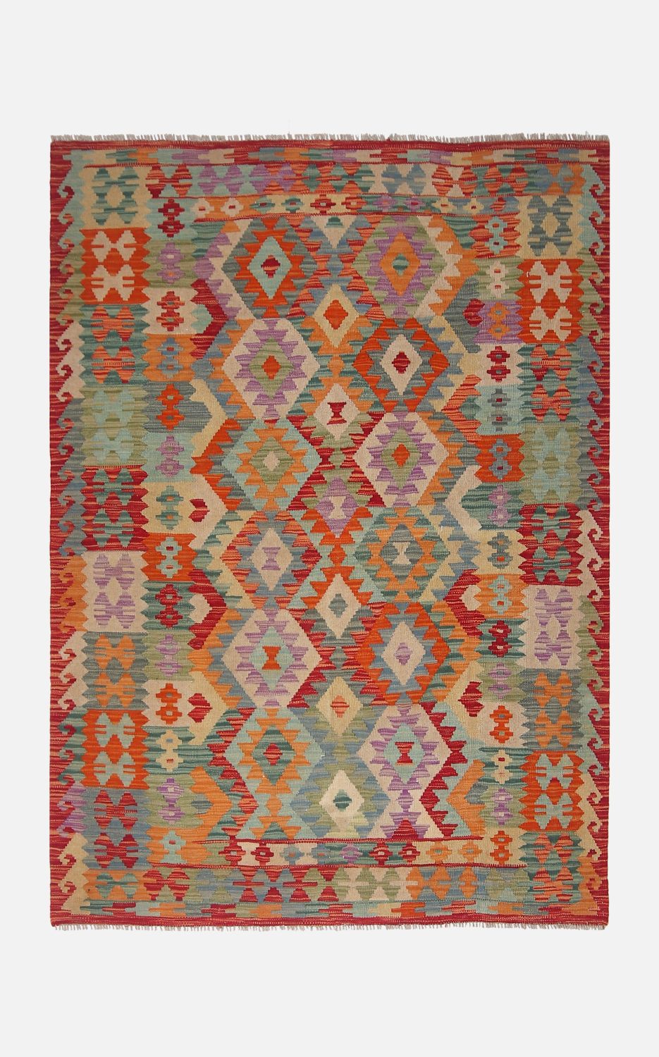Kleurrijk Tapijt Laagpolig Handgeweven Wollen Vloerkleed - Omid Afghan Kelim 200x145