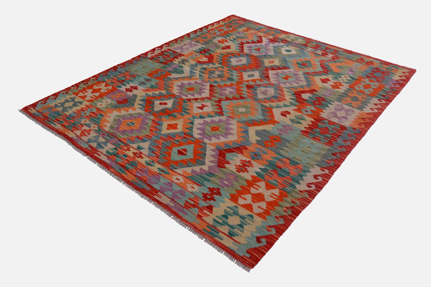 Kleurrijk Tapijt Laagpolig Handgeweven Wollen Vloerkleed - Omid Afghan Kelim 200x145