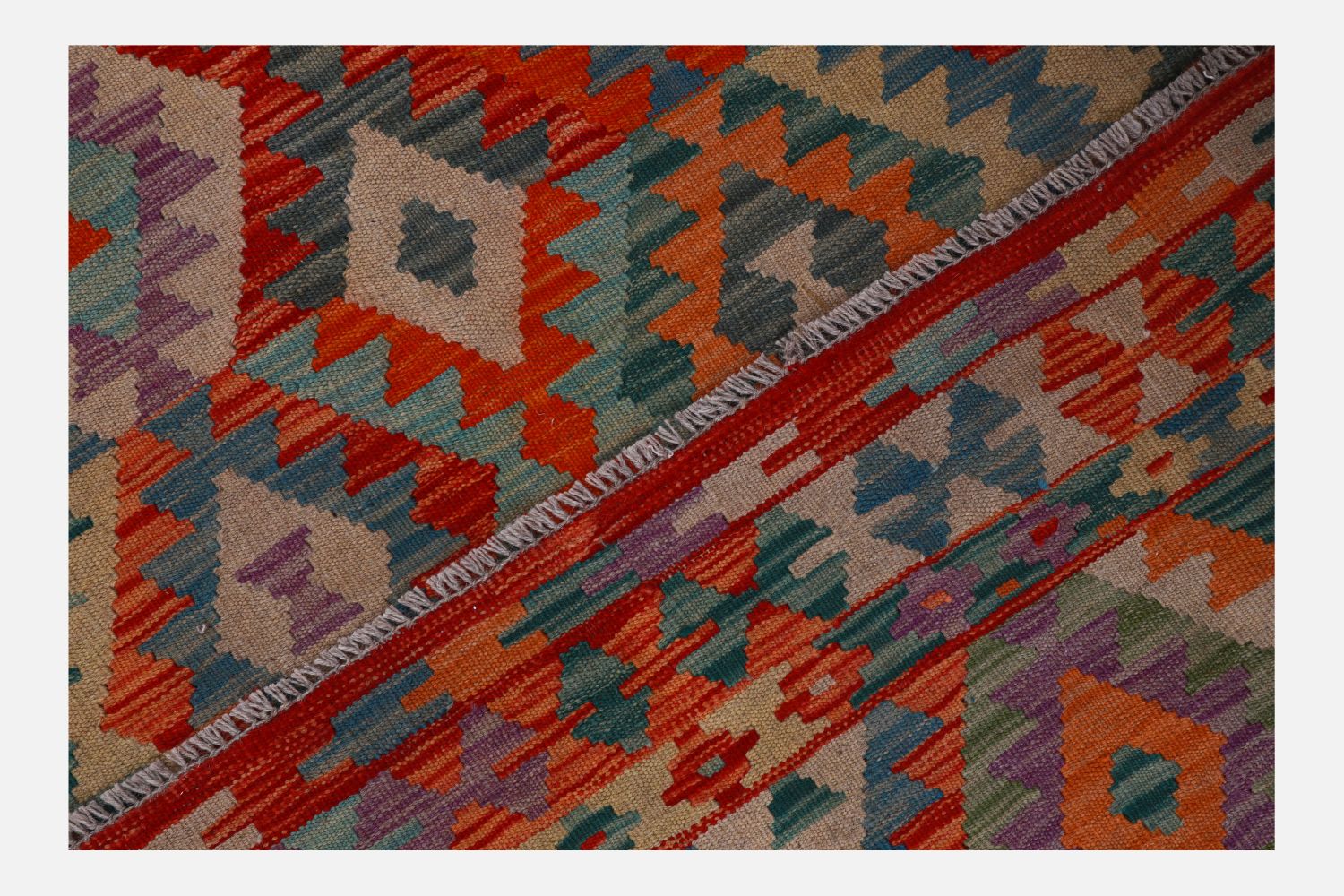 Kleurrijk Tapijt Laagpolig Handgeweven Wollen Vloerkleed - Omid Afghan Kelim 200x145