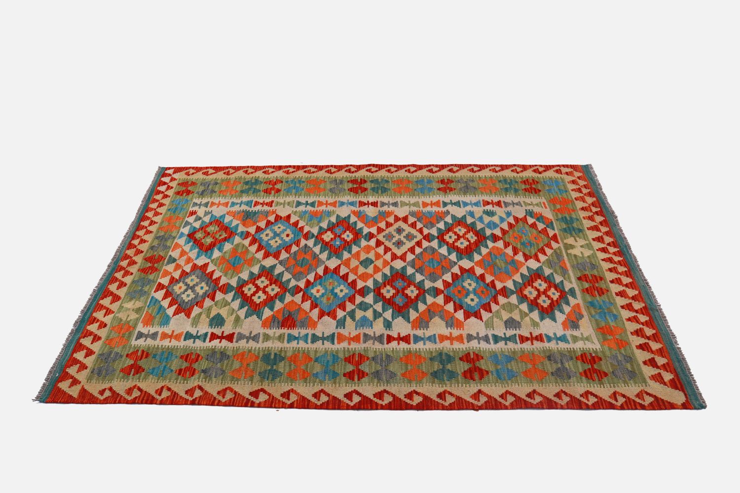 Kleurrijk Tapijt Laagpolig Handgeweven Wollen Vloerkleed - Omid Afghan Kelim 192x144