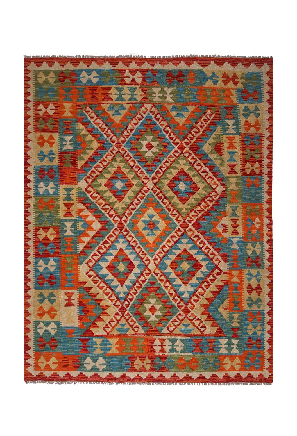 Kleurrijk Tapijt Laagpolig Handgeweven Wollen Vloerkleed - Omid Afghan Kelim 202x157