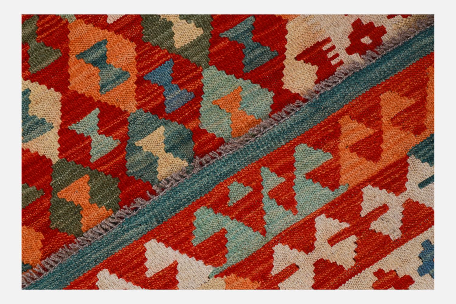Kleurrijk Tapijt Laagpolig Handgeweven Wollen Vloerkleed - Omid Afghan Kelim 183x125