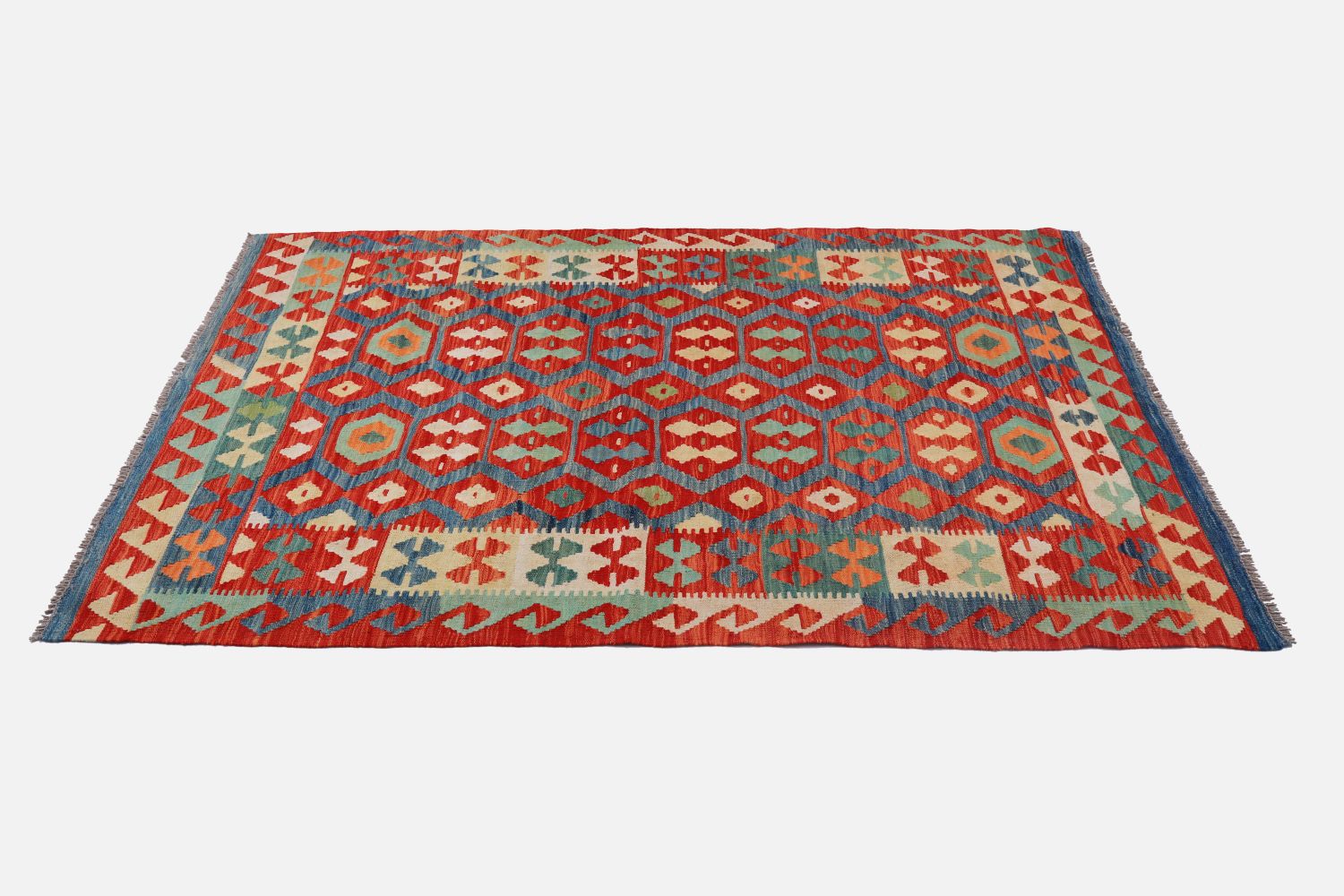 Kleurrijk Tapijt Laagpolig Handgeweven Wollen Vloerkleed - Omid Afghan Kelim 177x127