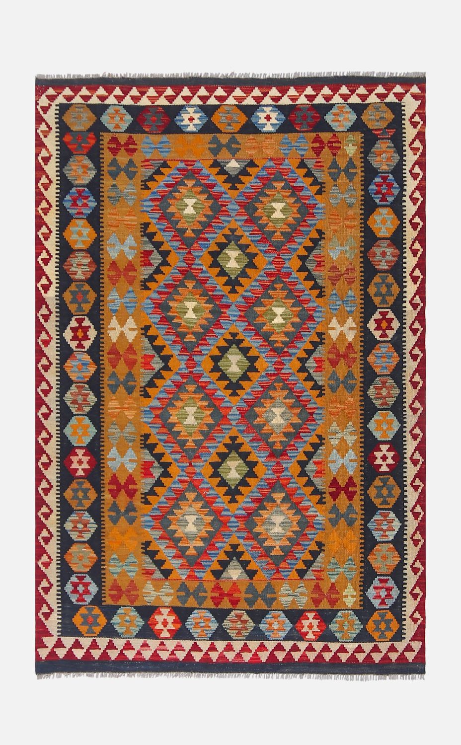 Kleurrijk Tapijt Laagpolig Handgeweven Wollen Vloerkleed - Omid Afghan Kelim 187x129